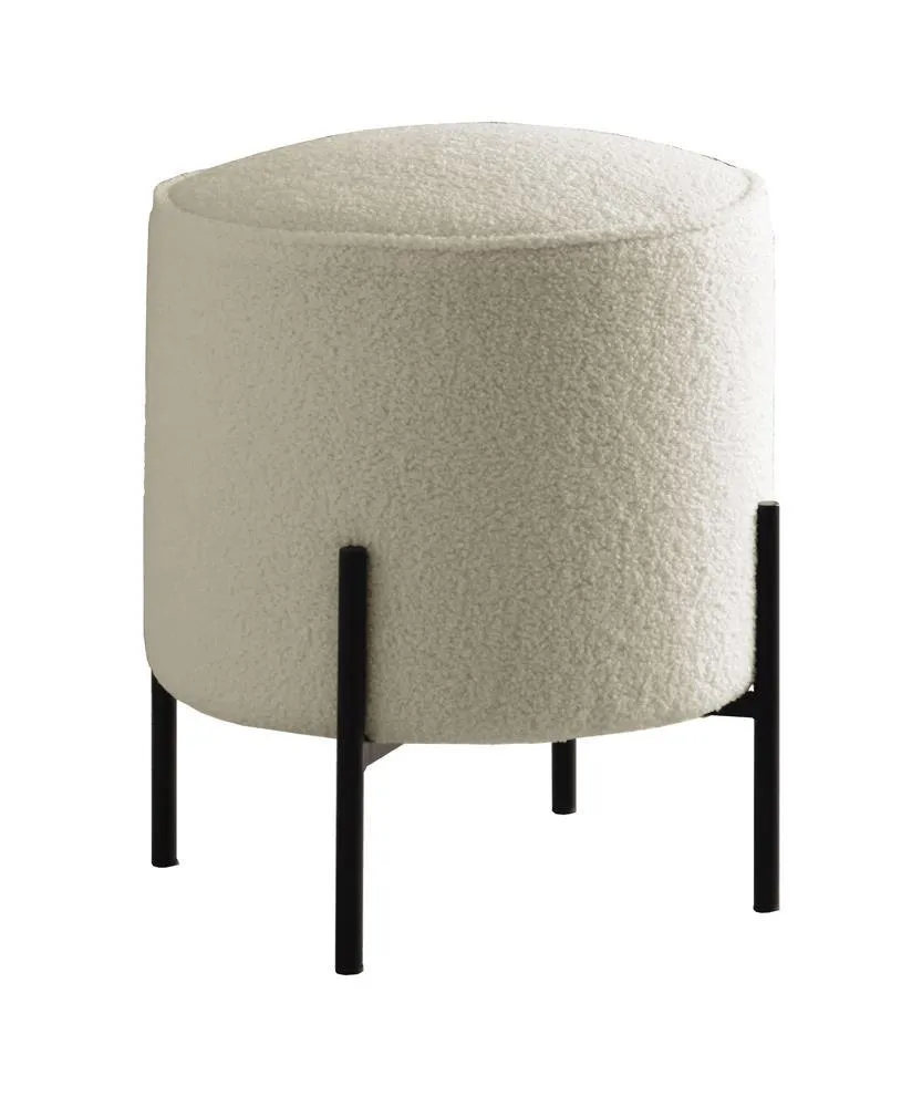 Basye Beige and Matte Black Round Upholstered Ottoman - Image 2