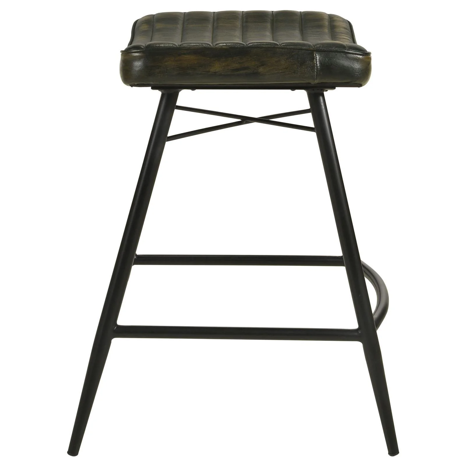 Bayu Leather Espresso and Black Upholstered Saddle Seat Backless Counter Height Stool Antique (Set of 2) - Image 5