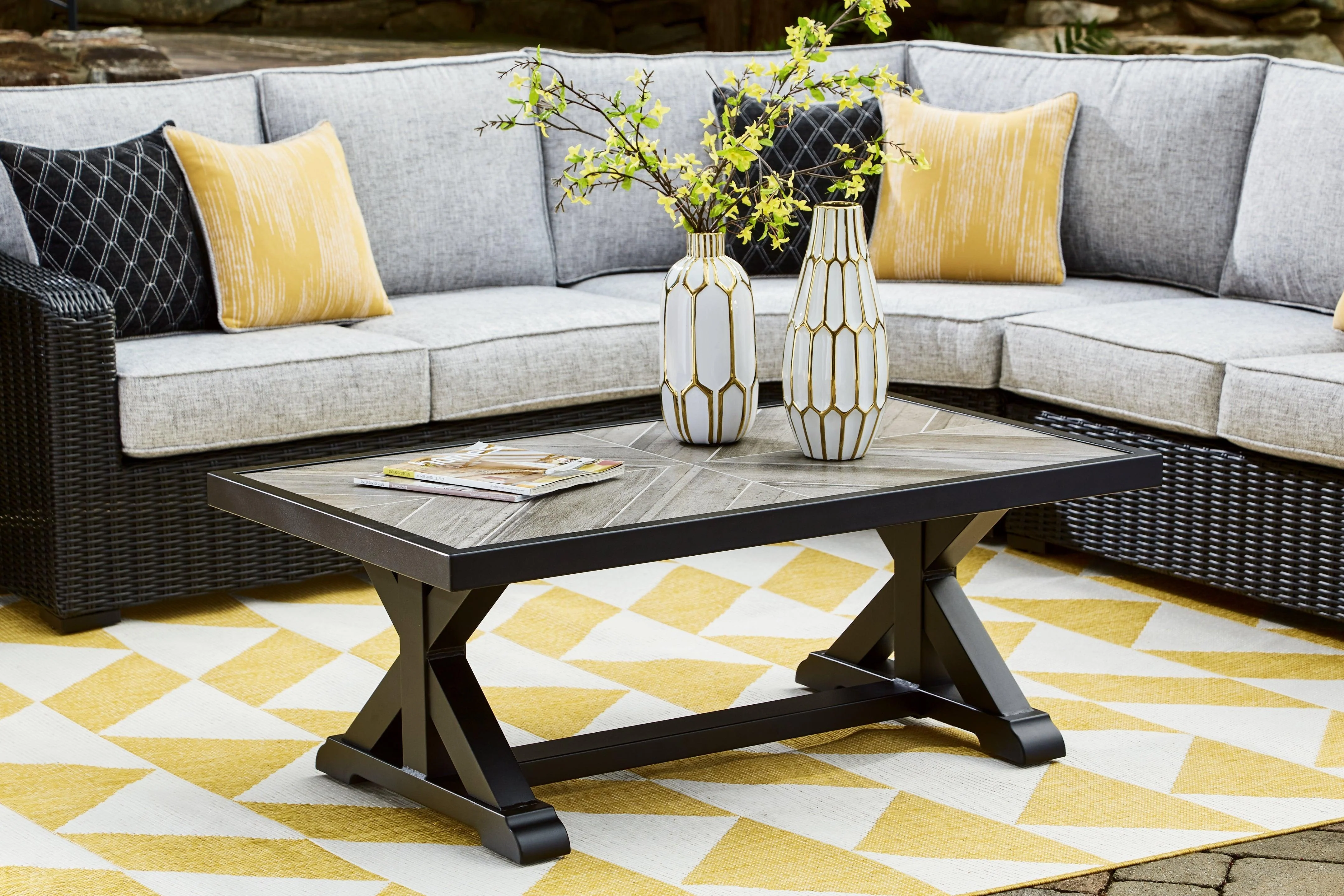 Beachcroft Black/Light Gray Outdoor Coffee Table - Image 11
