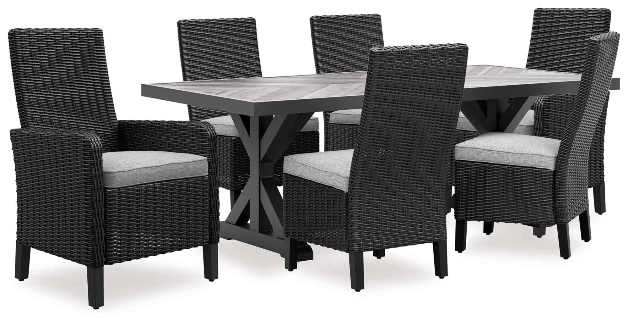 Beachcroft Black/Light Gray Outdoor Dining Table and 6 Chairs