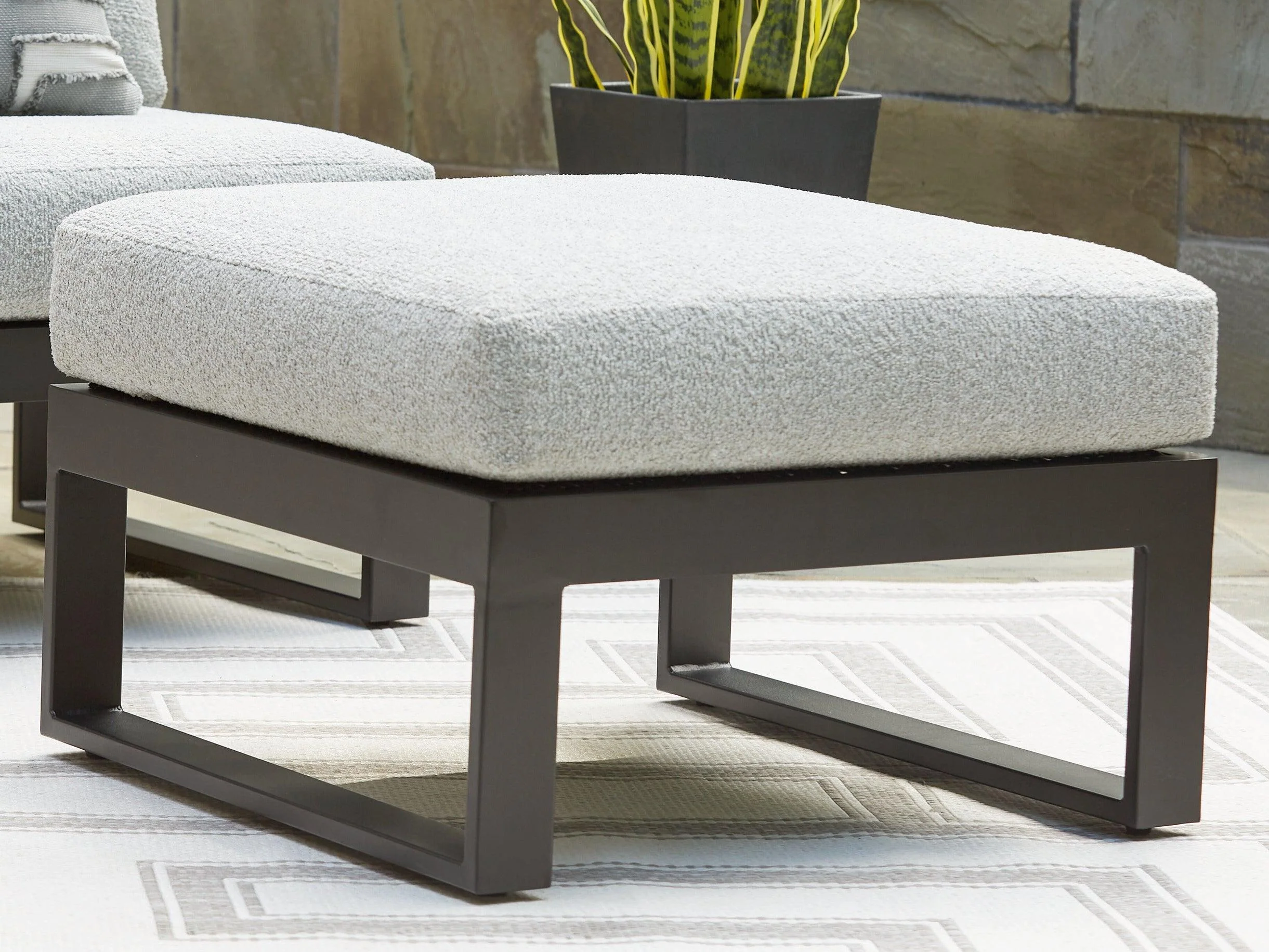 Beachloft Black/Gray Outdoor Ottoman with Cushion - Image 6