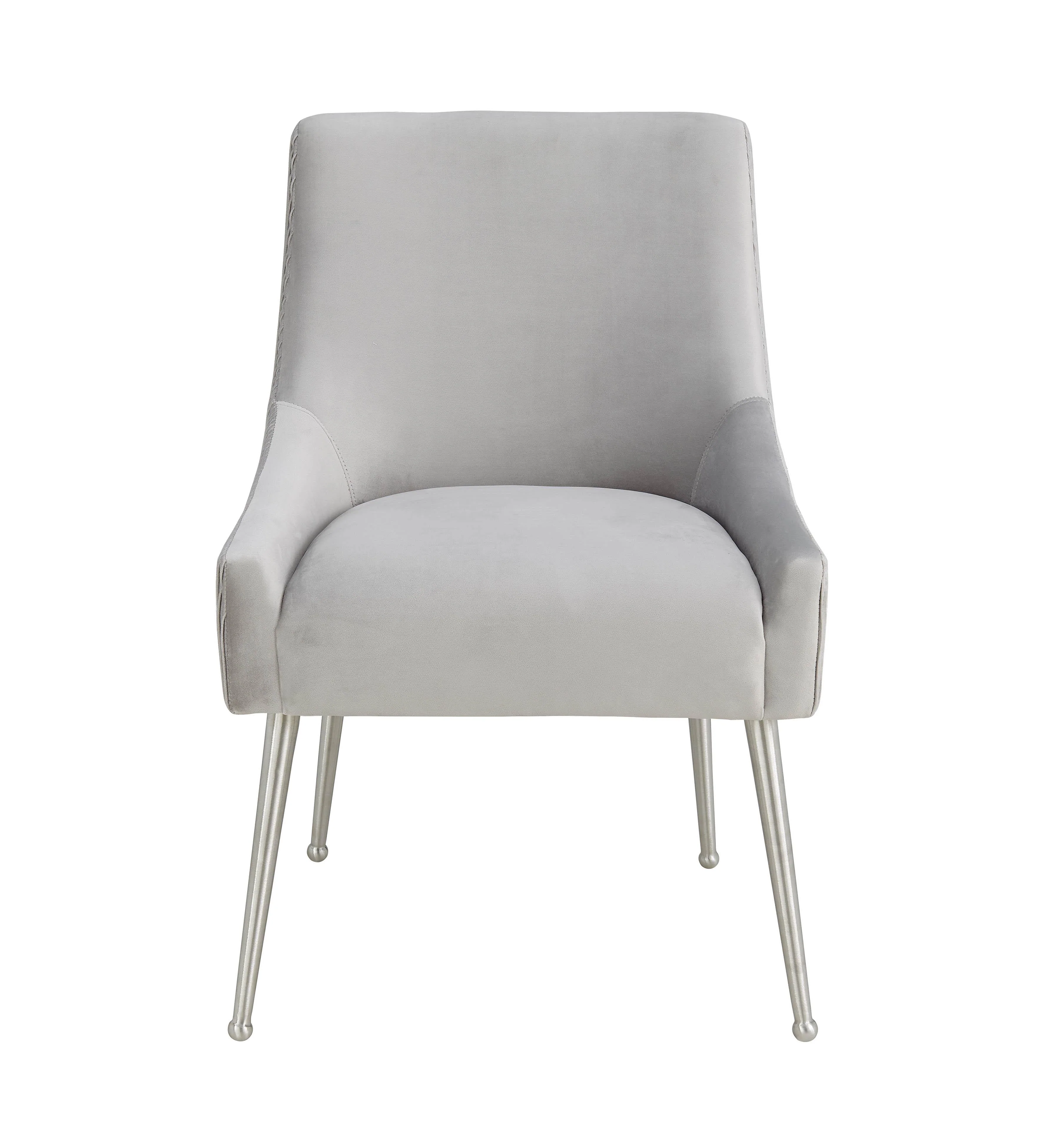 Beatrix Pleated Light Grey Velvet Side Chair - Silver Legs - Image 4