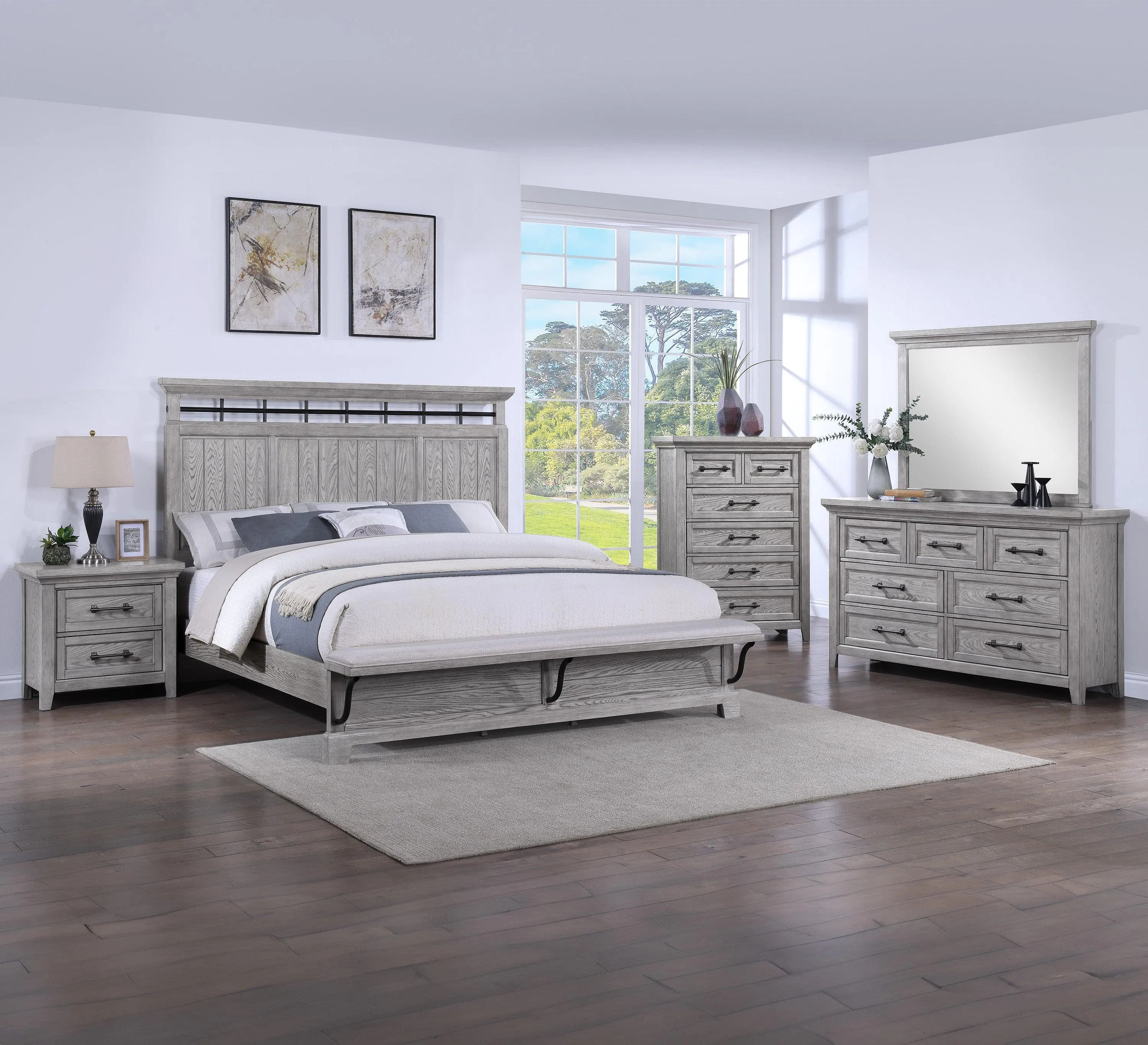 Beckett Rustic Gray Queen Footboard Bench Panel Bed - Image 2