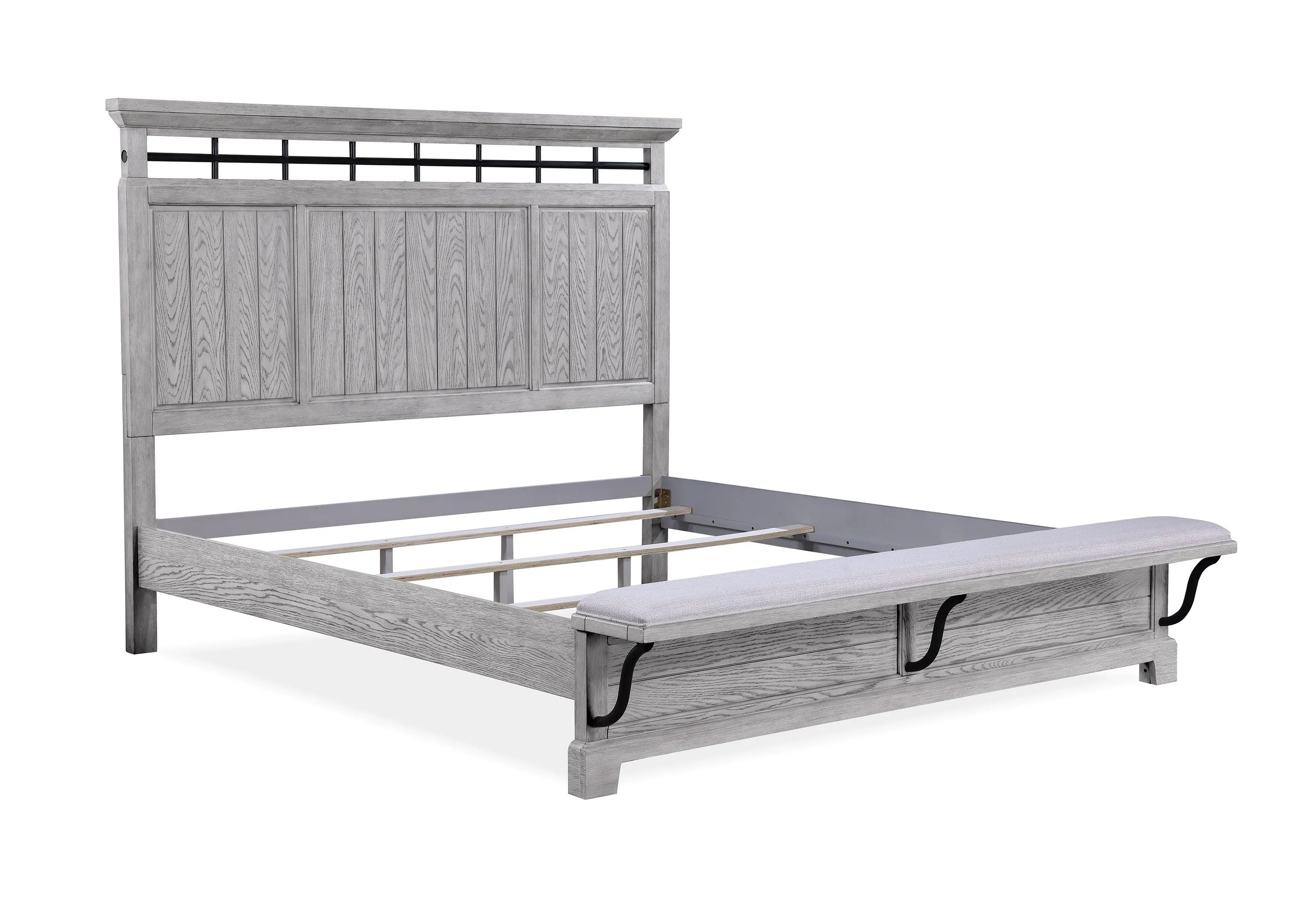 Beckett Rustic Gray Queen Footboard Bench Panel Bed - Image 5
