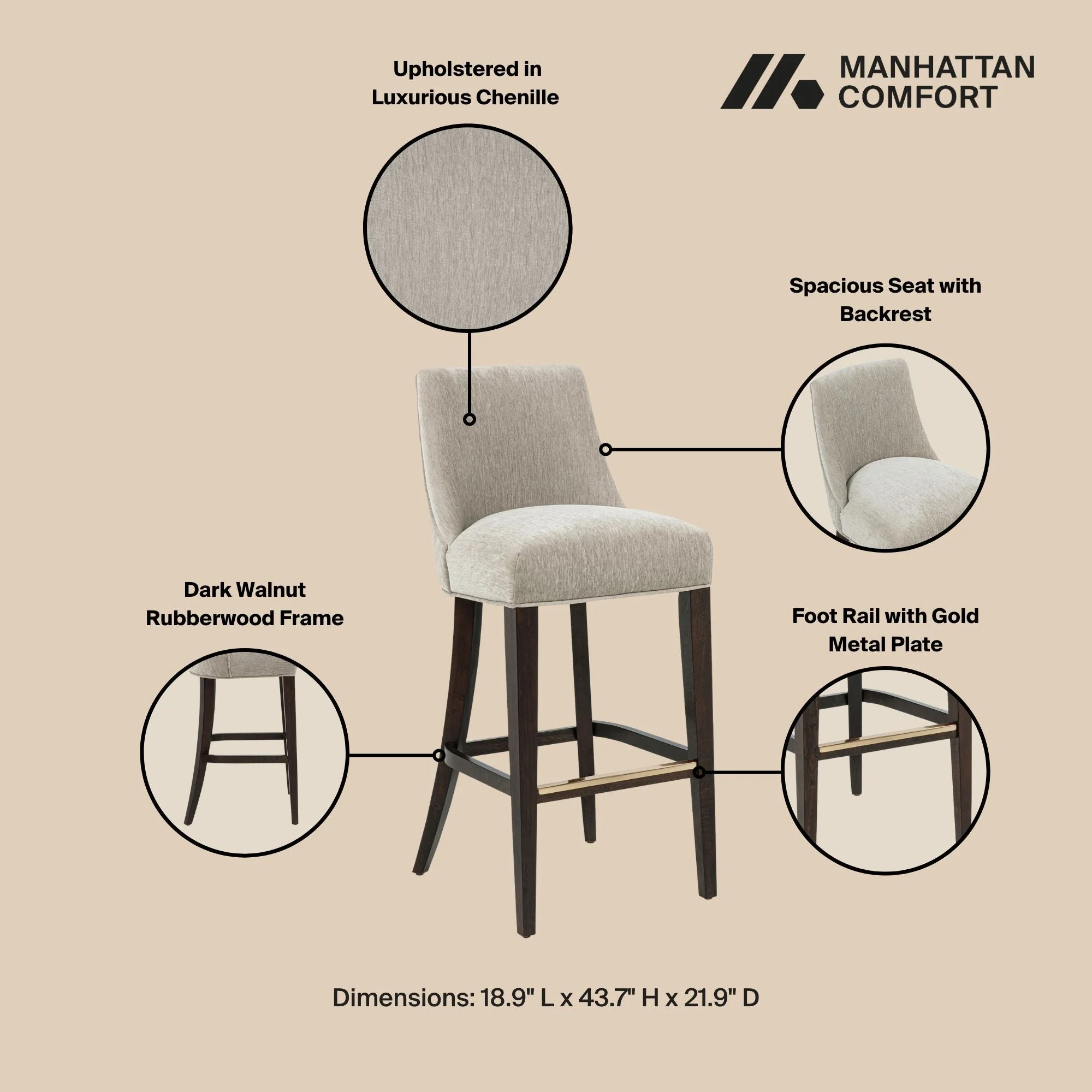 Beever Barstool in Taupe - Image 4