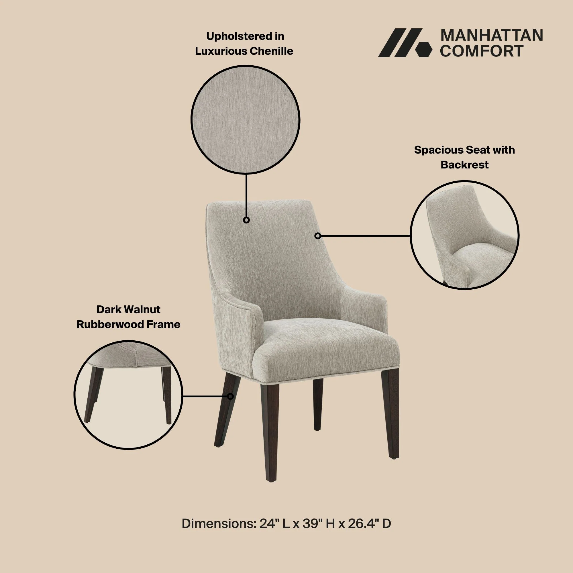 Beever Dining Armchair in Taupe (set of 2) - Image 4