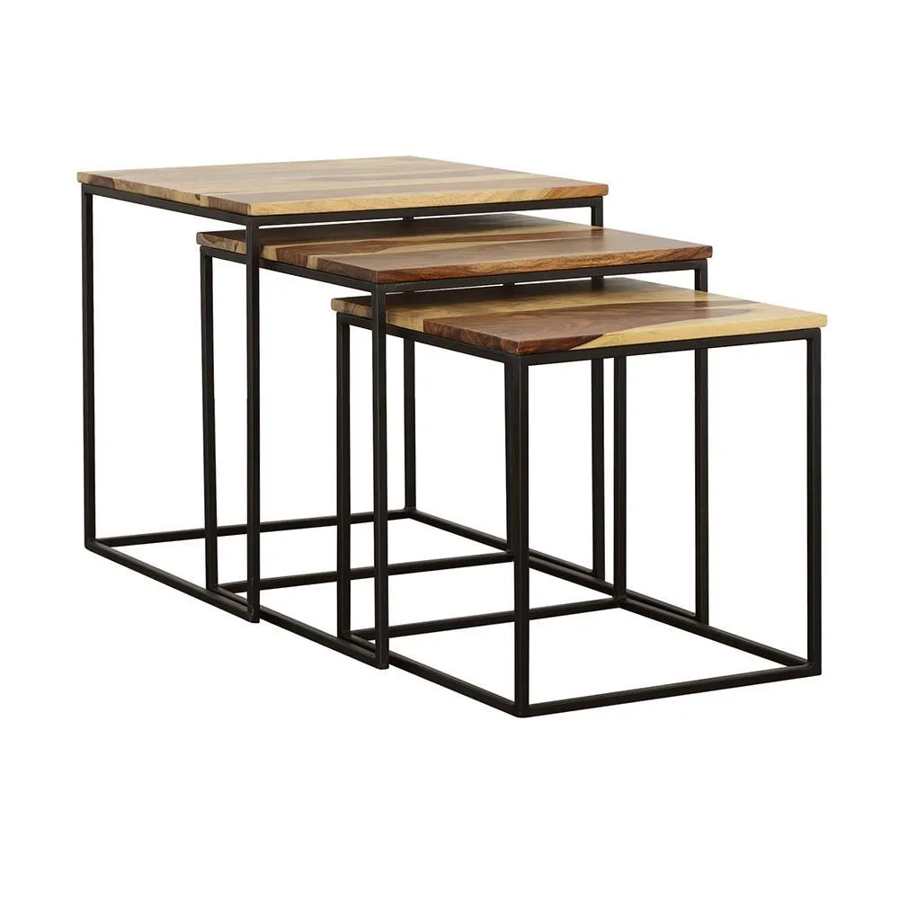 Belcourt Natural and Black 3-Piece Square Nesting Tables - Image 2