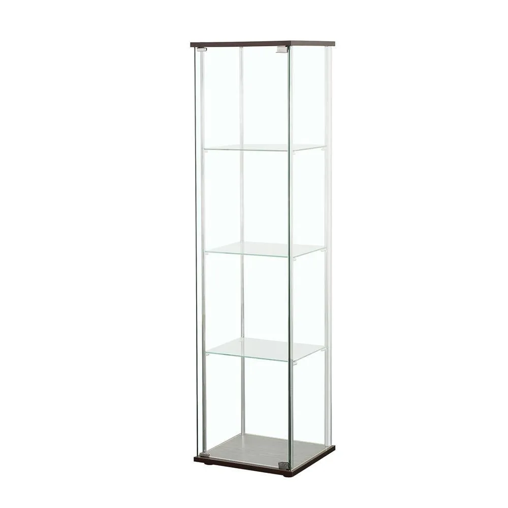Bellatrix Cappuccino/Clear Rectangular 4-Shelf Curio Cabinet - Image 3