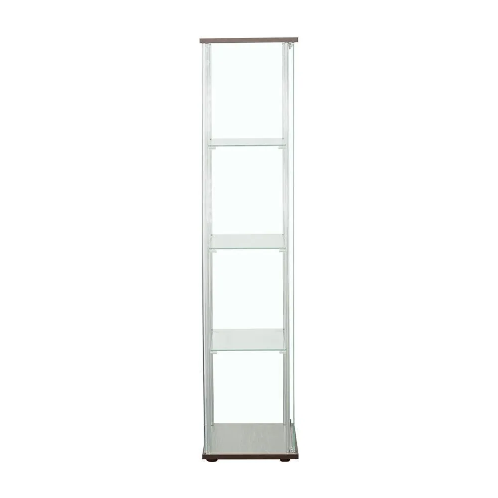 Bellatrix Cappuccino/Clear Rectangular 4-Shelf Curio Cabinet - Image 4
