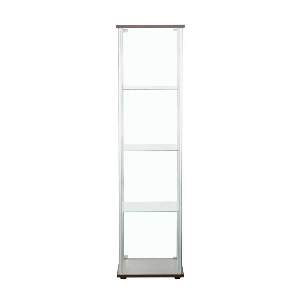 Bellatrix Cappuccino/Clear Rectangular 4-Shelf Curio Cabinet - Image 5