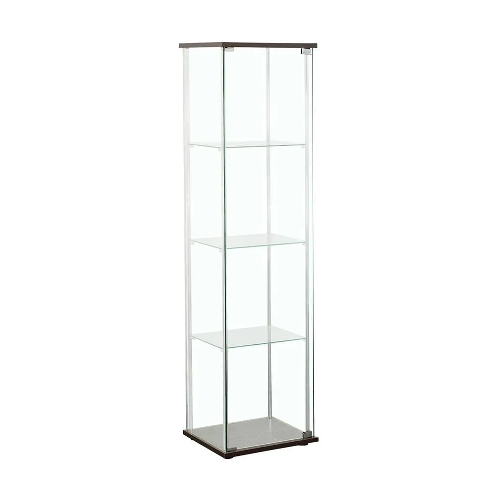 Bellatrix Cappuccino/Clear Rectangular 4-Shelf Curio Cabinet - Image 7