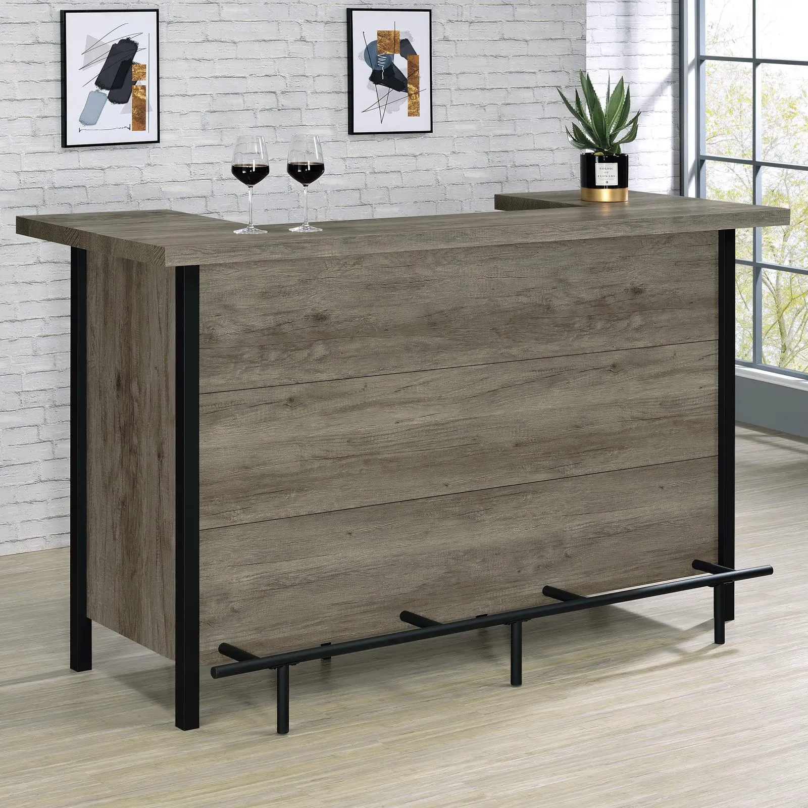Bellemore Gray Driftwood and Black Bar Unit with Footrest - Image 2