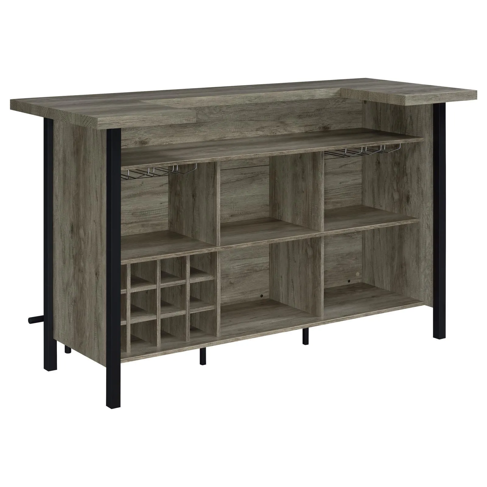 Bellemore Gray Driftwood and Black Bar Unit with Footrest - Image 7