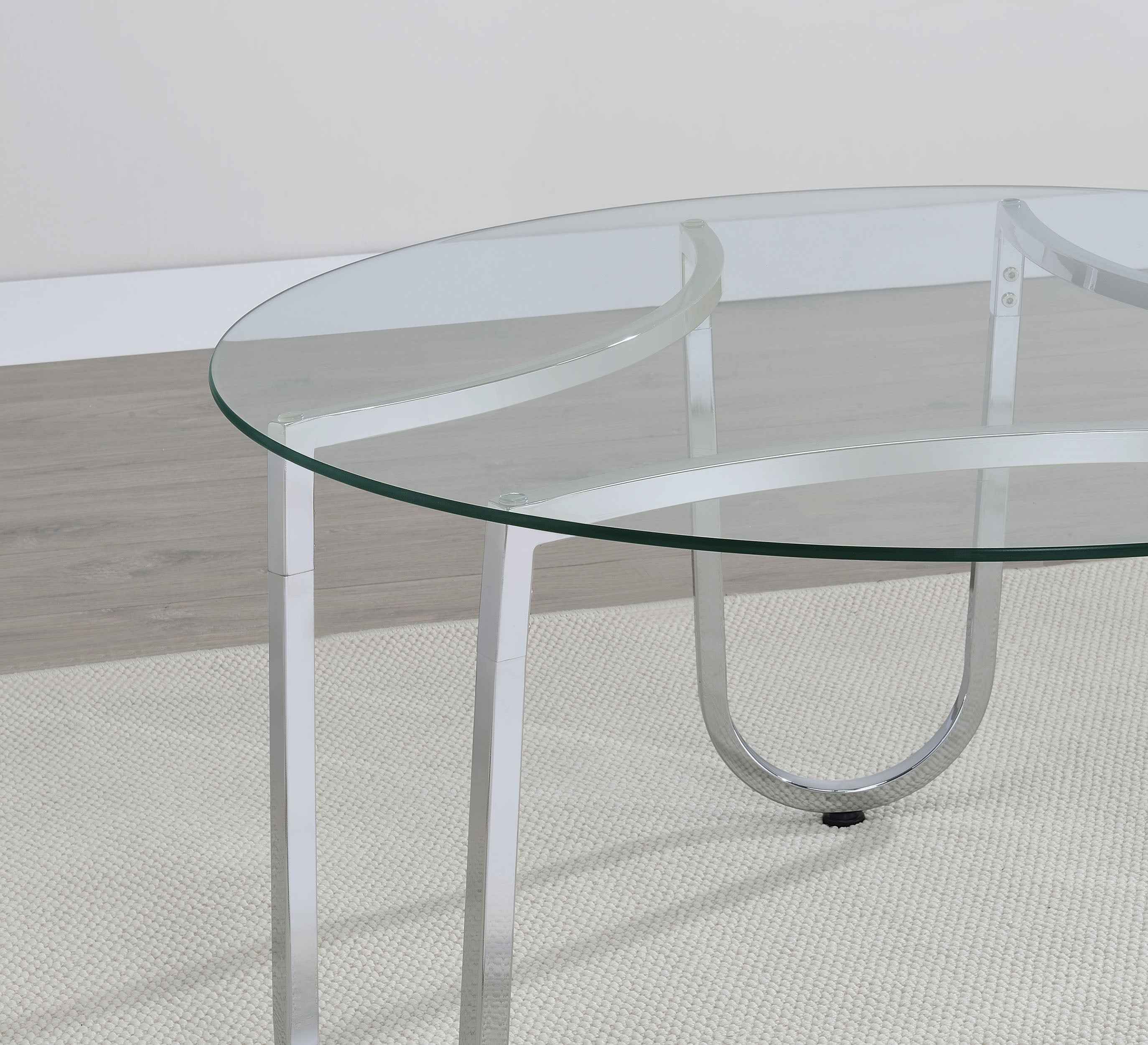 Beller Chrome 2-piece Round Tempered Glass Top Coffee Table Set - Image 11