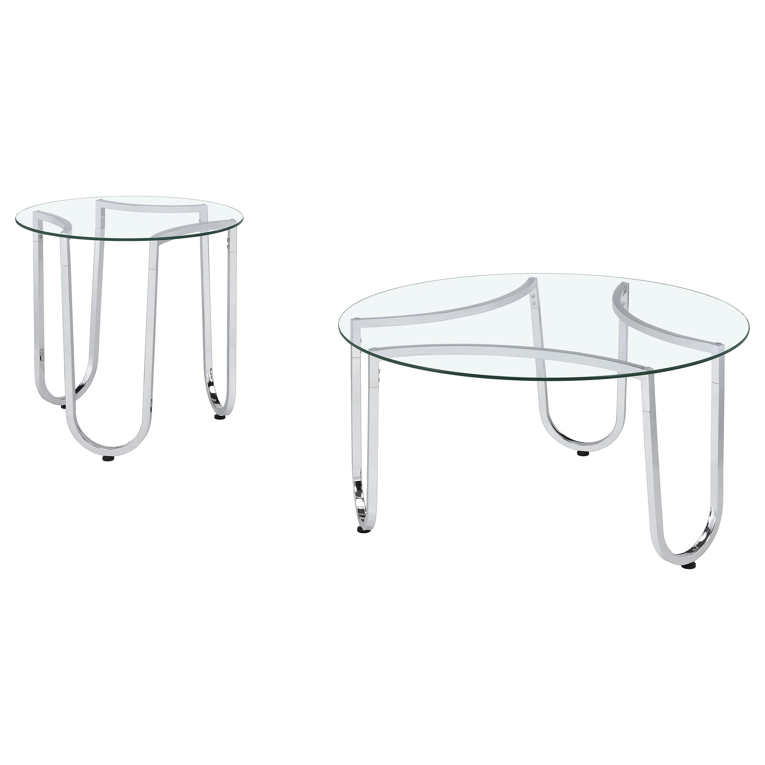 Beller Chrome 2-piece Round Tempered Glass Top Coffee Table Set - Image 2