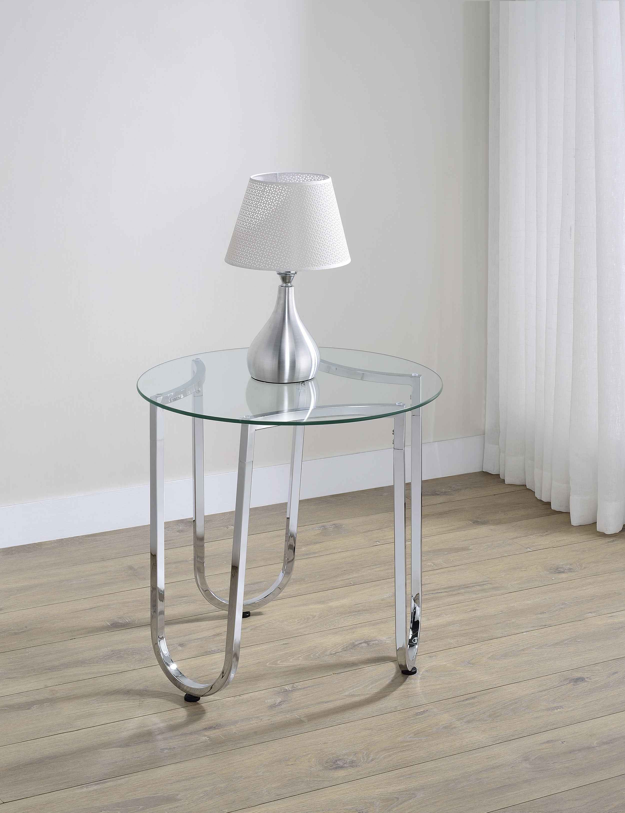 Beller Chrome Round Tempered Glass Top End Side Table