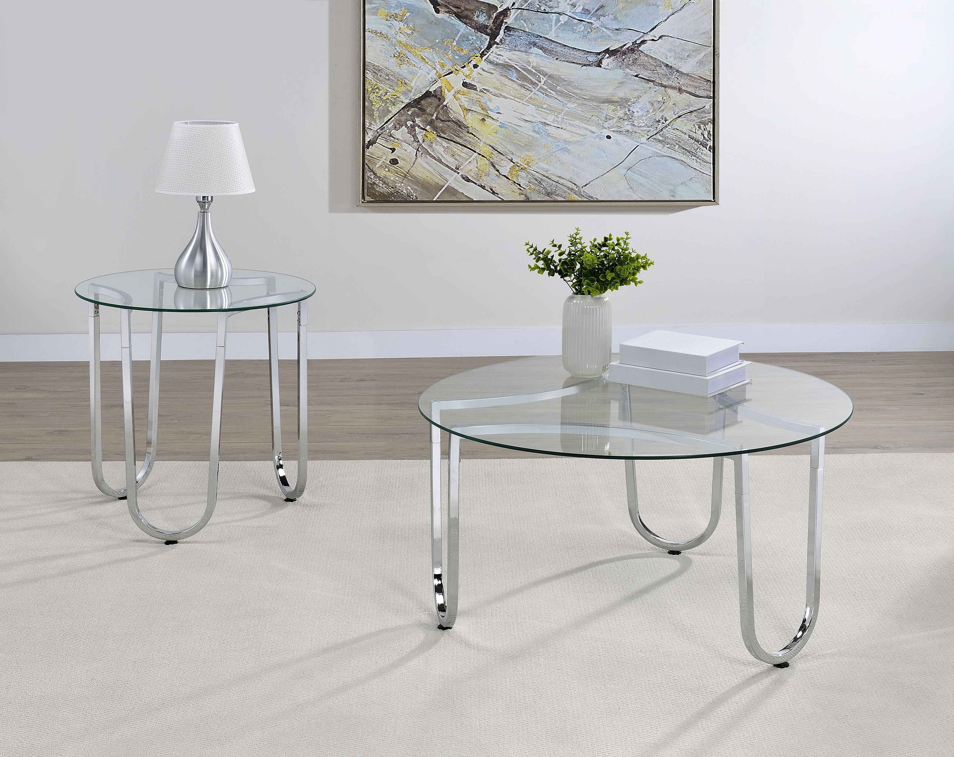 Beller Chrome Round Tempered Glass Top End Side Table - Image 8