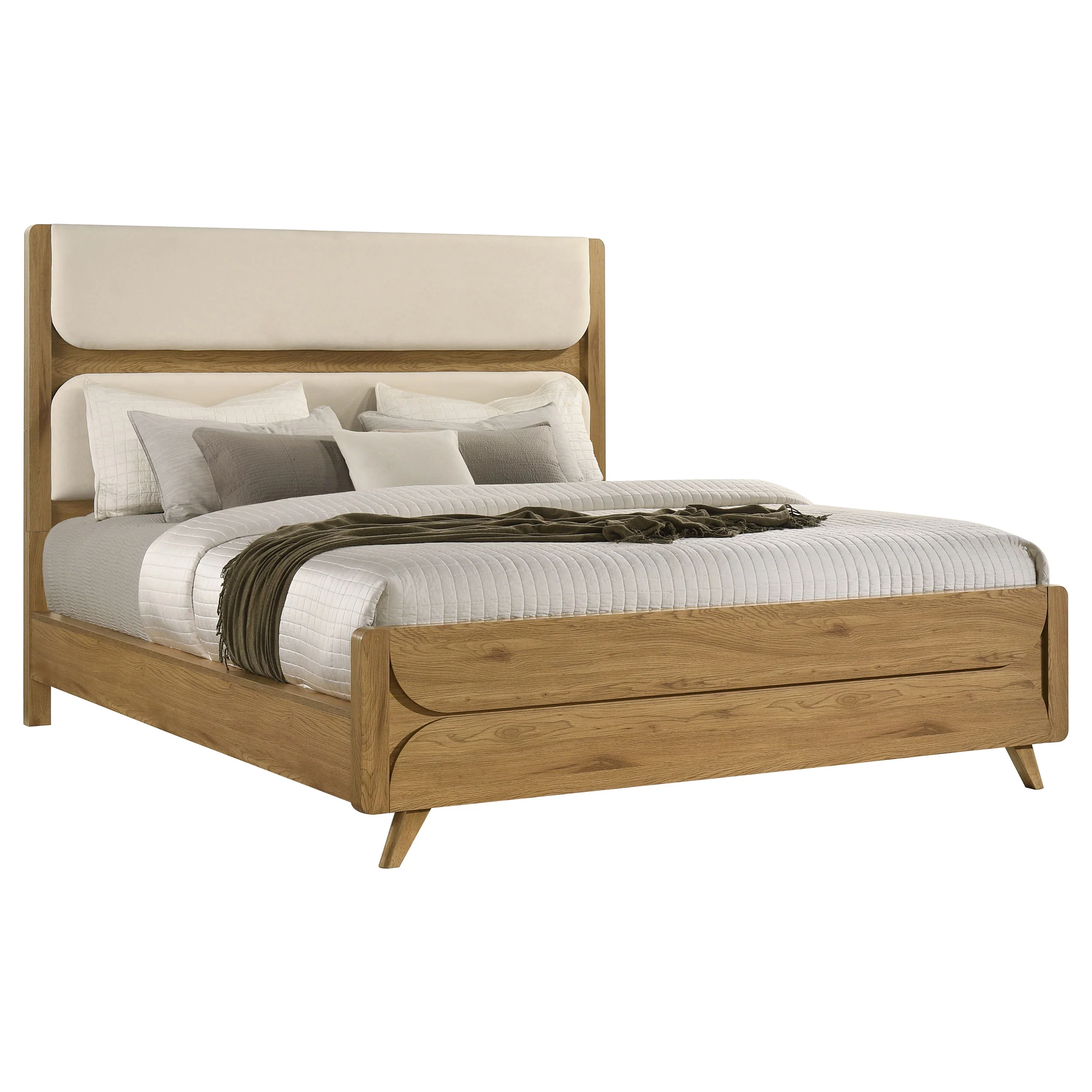 Bennett Cream and Light Oak 62-inch California King Upholstered Panel Bed - Image 2