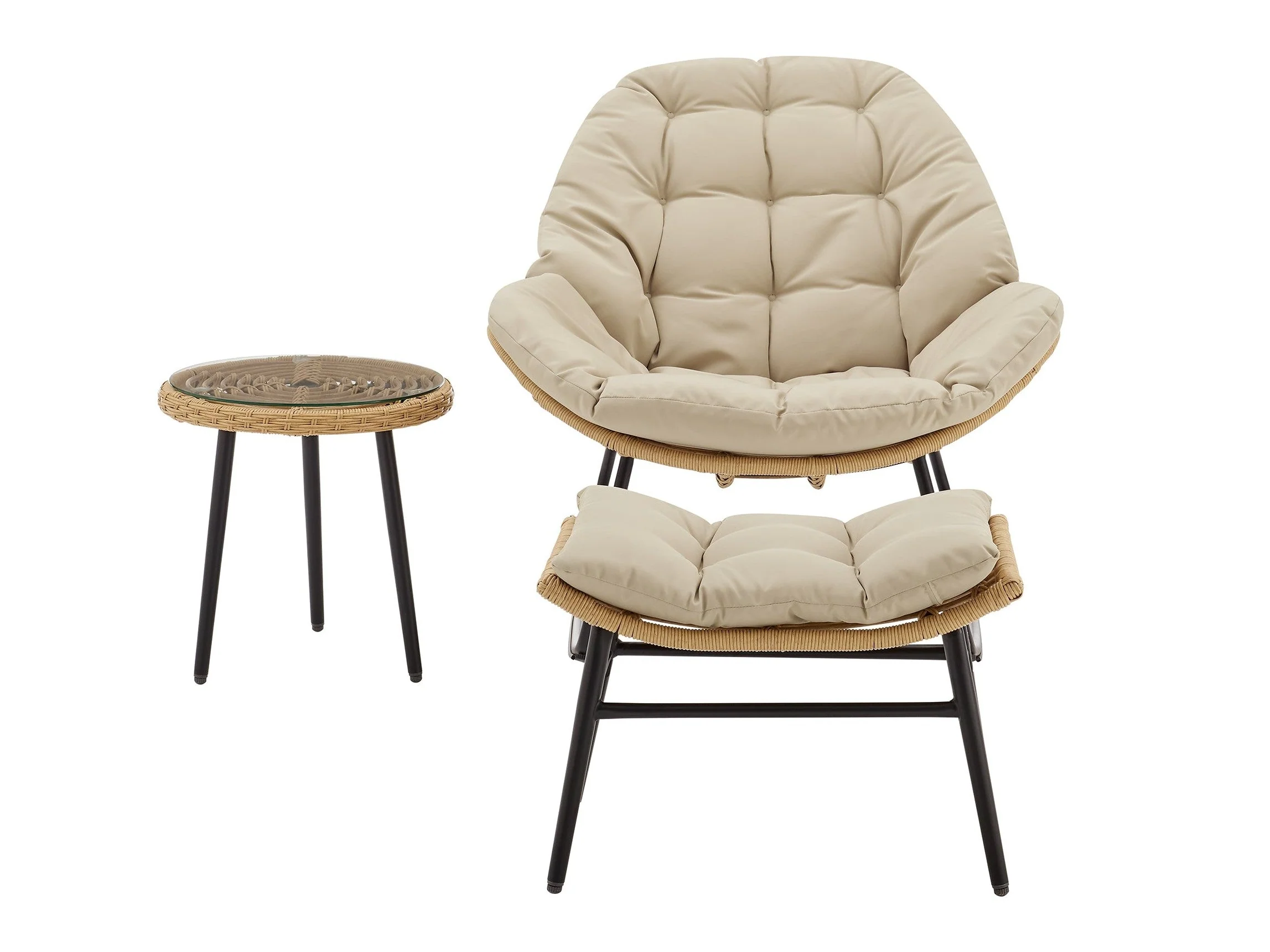 Benson 3-Piece Patio Rocking Chair with Ottoman and Table in Cream