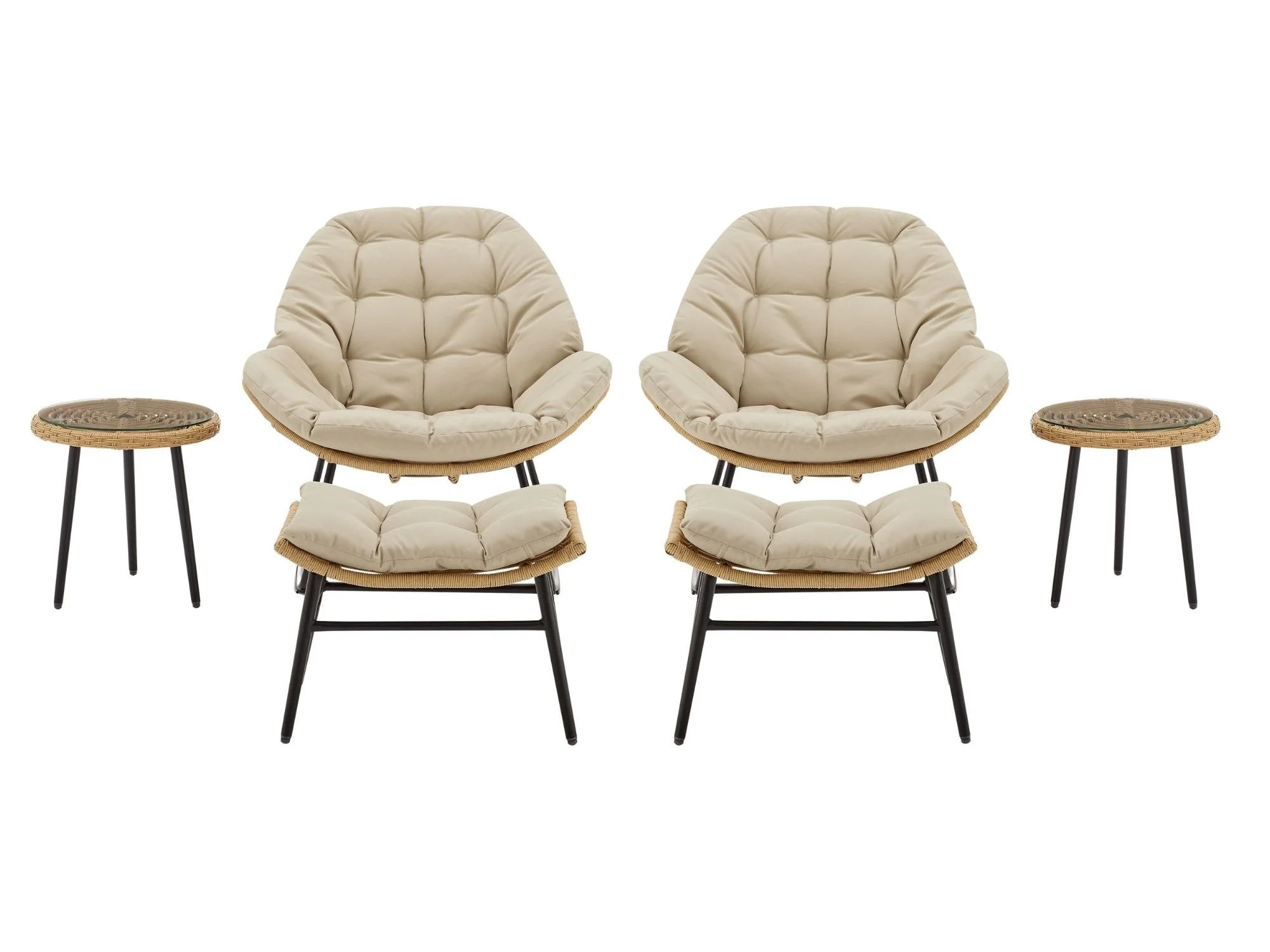 Benson 6-Piece Patio Rocking Chair Set with Ottomans and Tables in Cream