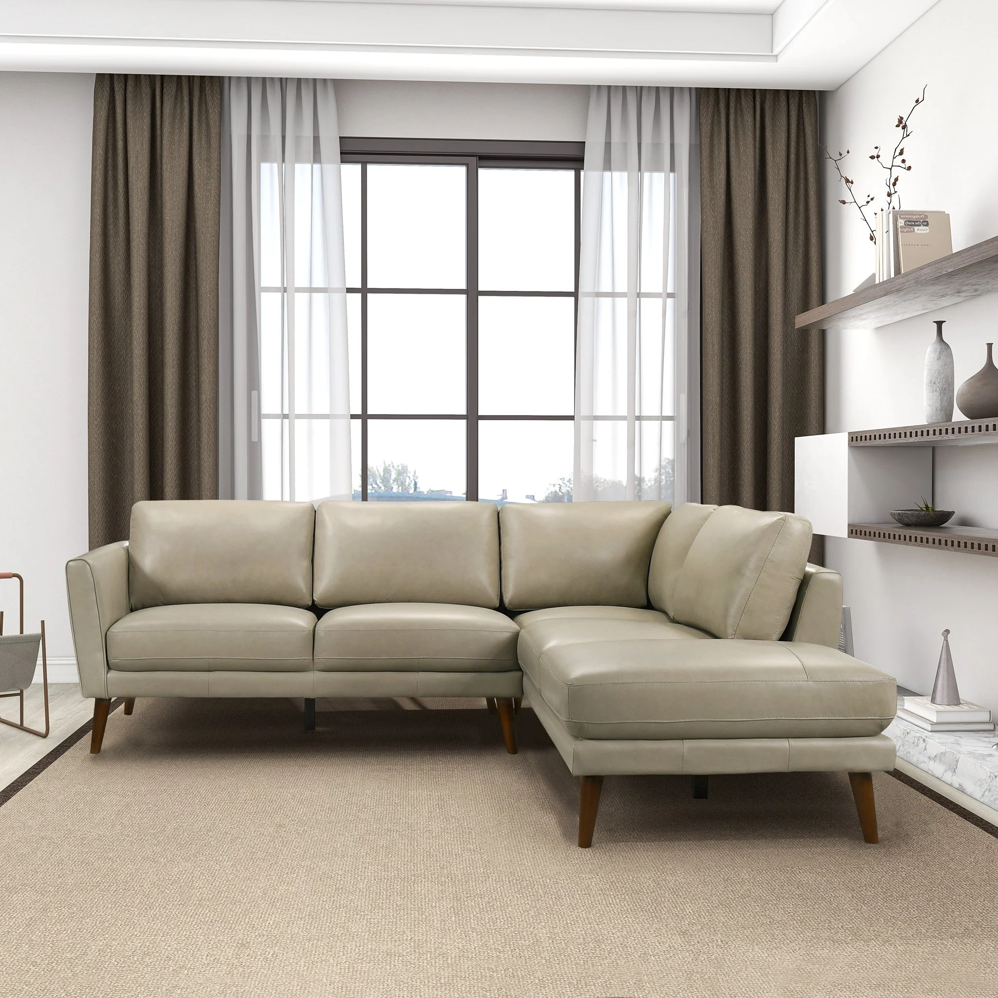 Benson Beige Leather Sectional Sofa Right Facing Chaise - Image 3