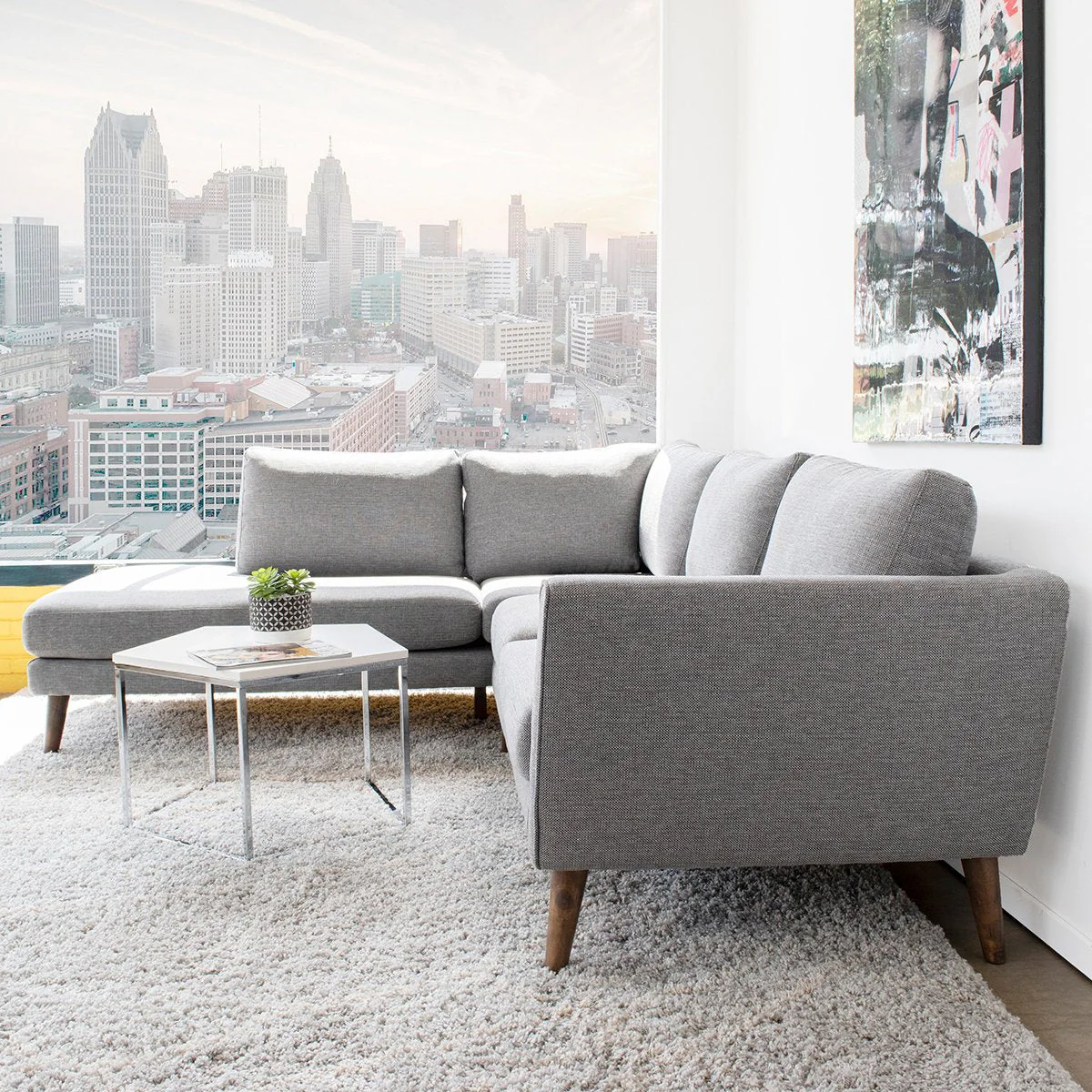 Benson Grey Fabric Sectional Sofa Left Facing Chaise - Image 4
