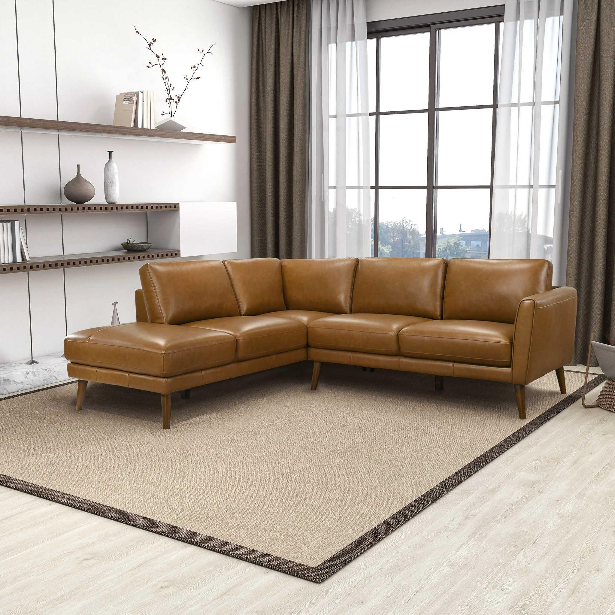 Benson Tan Leather Sectional Sofa Left Facing Chaise - Image 3