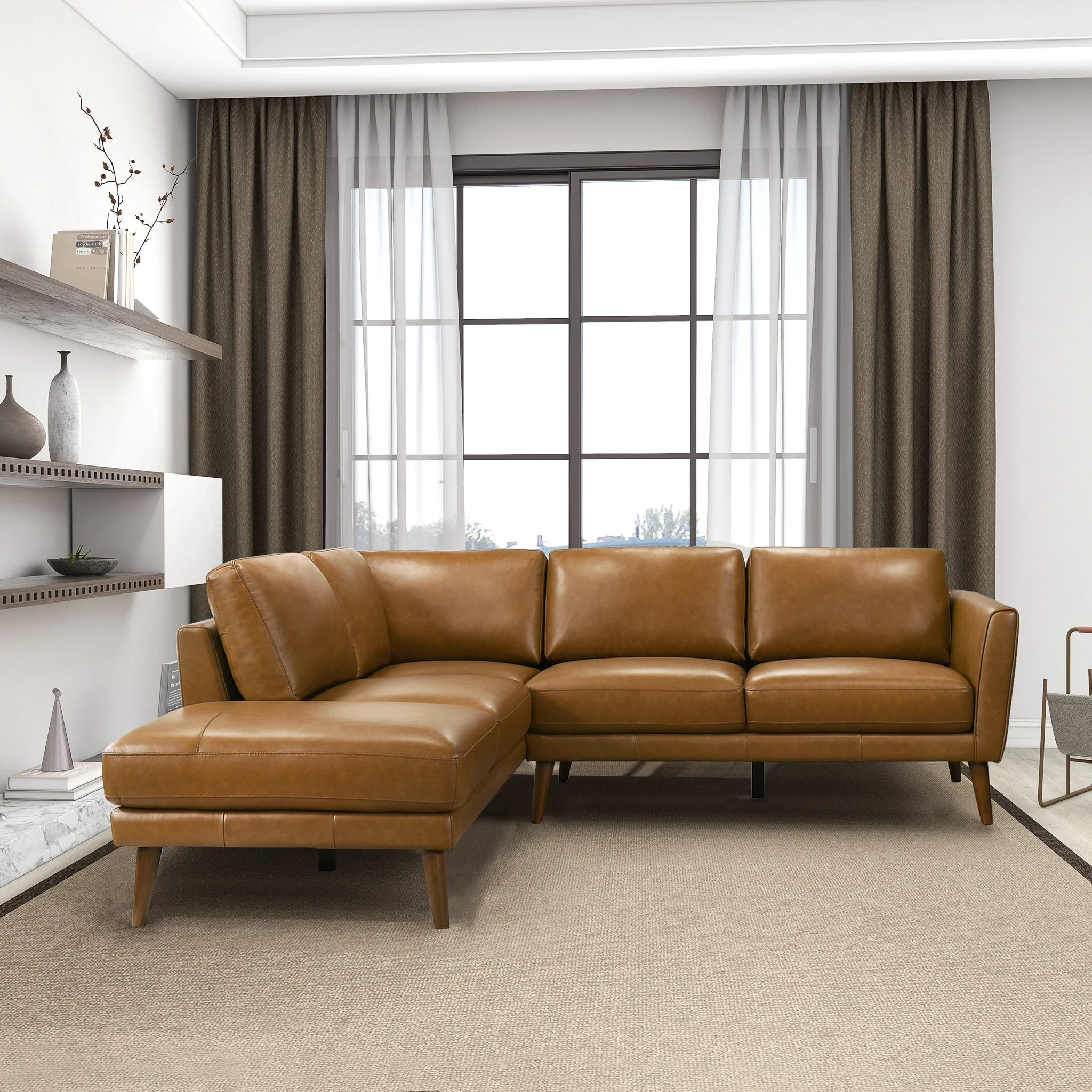 Benson Tan Leather Sectional Sofa Left Facing Chaise - Image 4