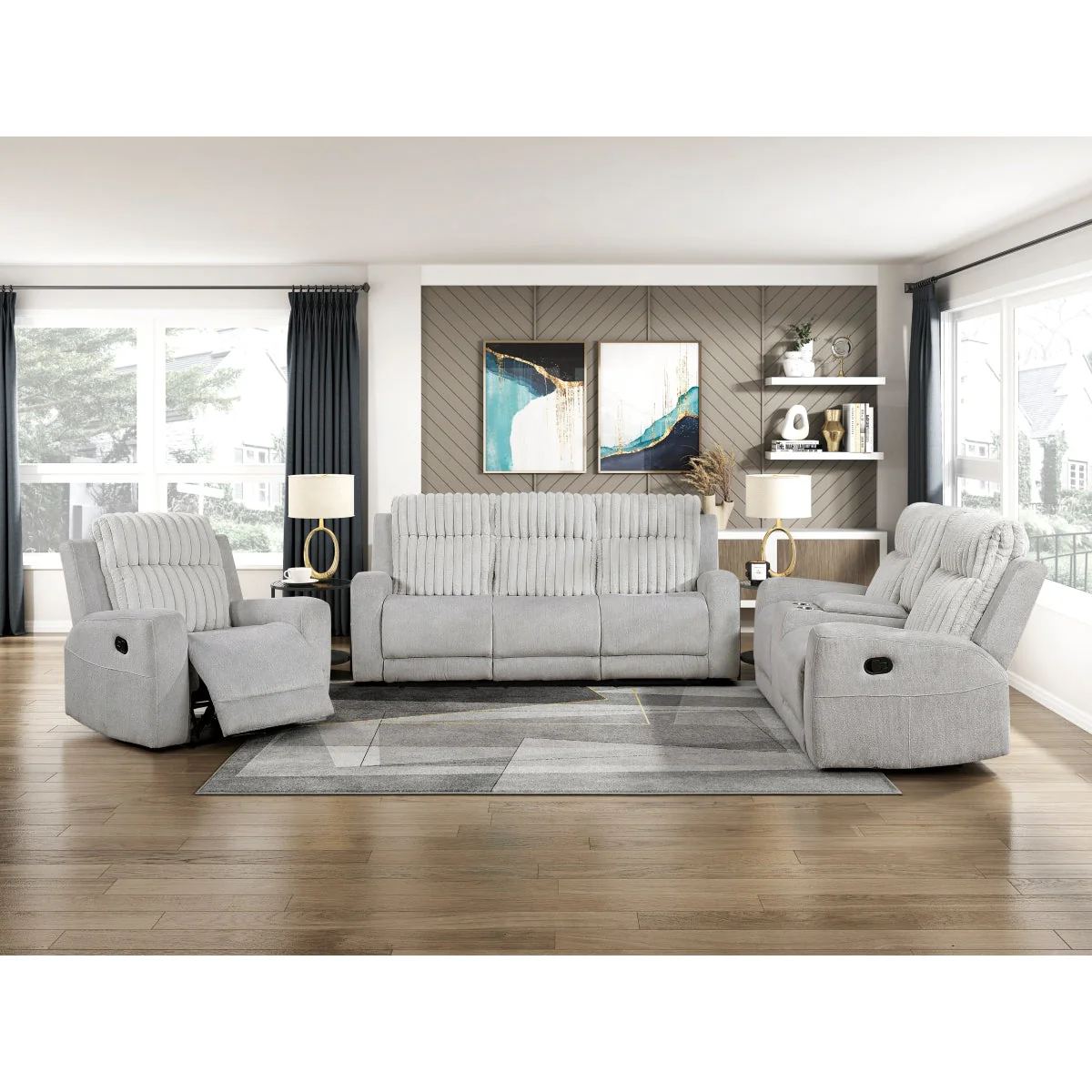 Benton Light Gray Double Reclining Love Seat - Image 9