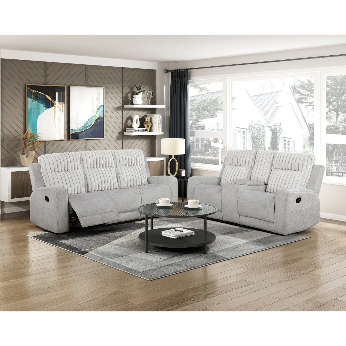 Benton Light Gray Double Reclining Sofa - Image 2