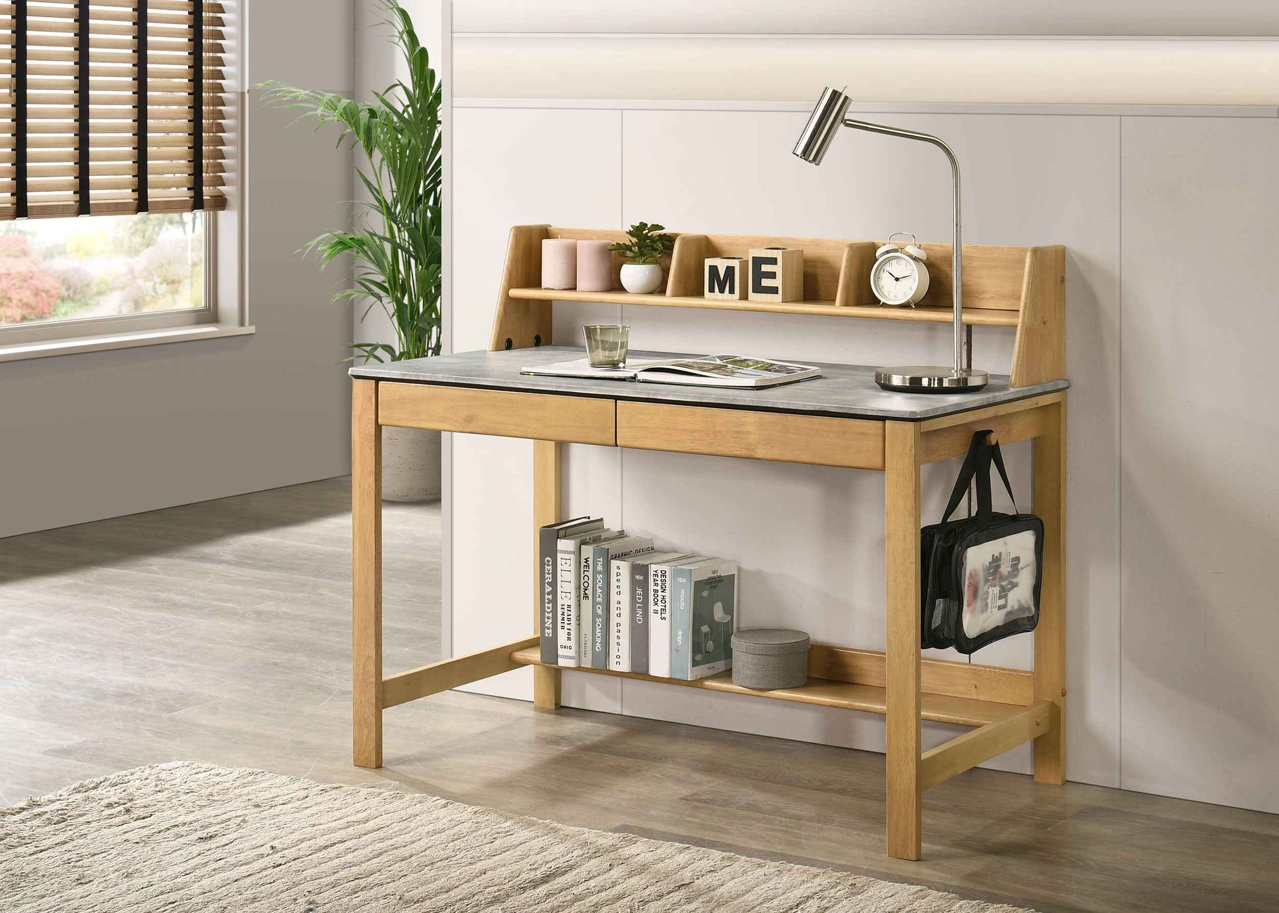 Besler Cement/Natural 47-inch SmartTop Writing Desk with Shelf