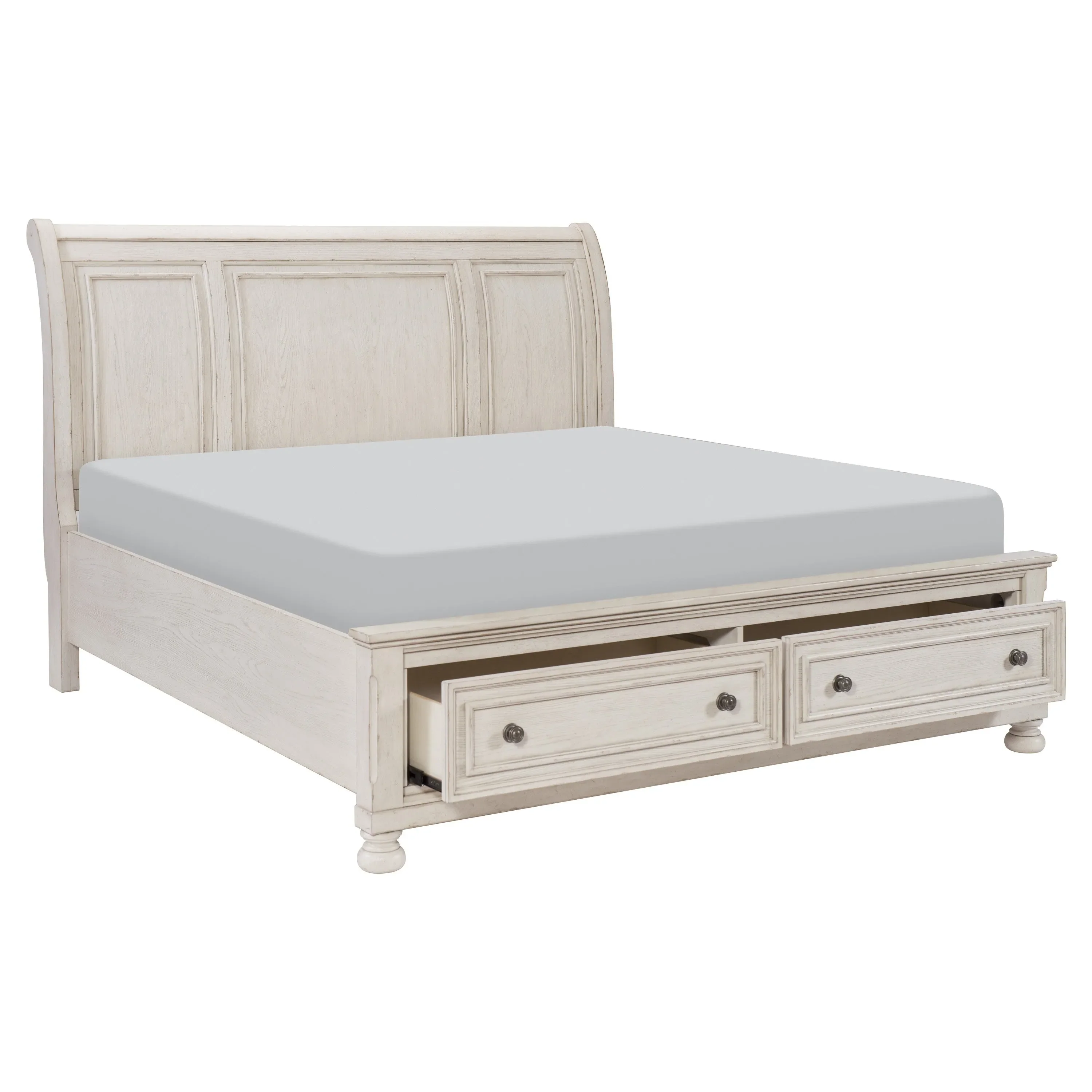 Bethel Wire Brushed White Sleigh Storage Platform Bedroom Set - Image 4