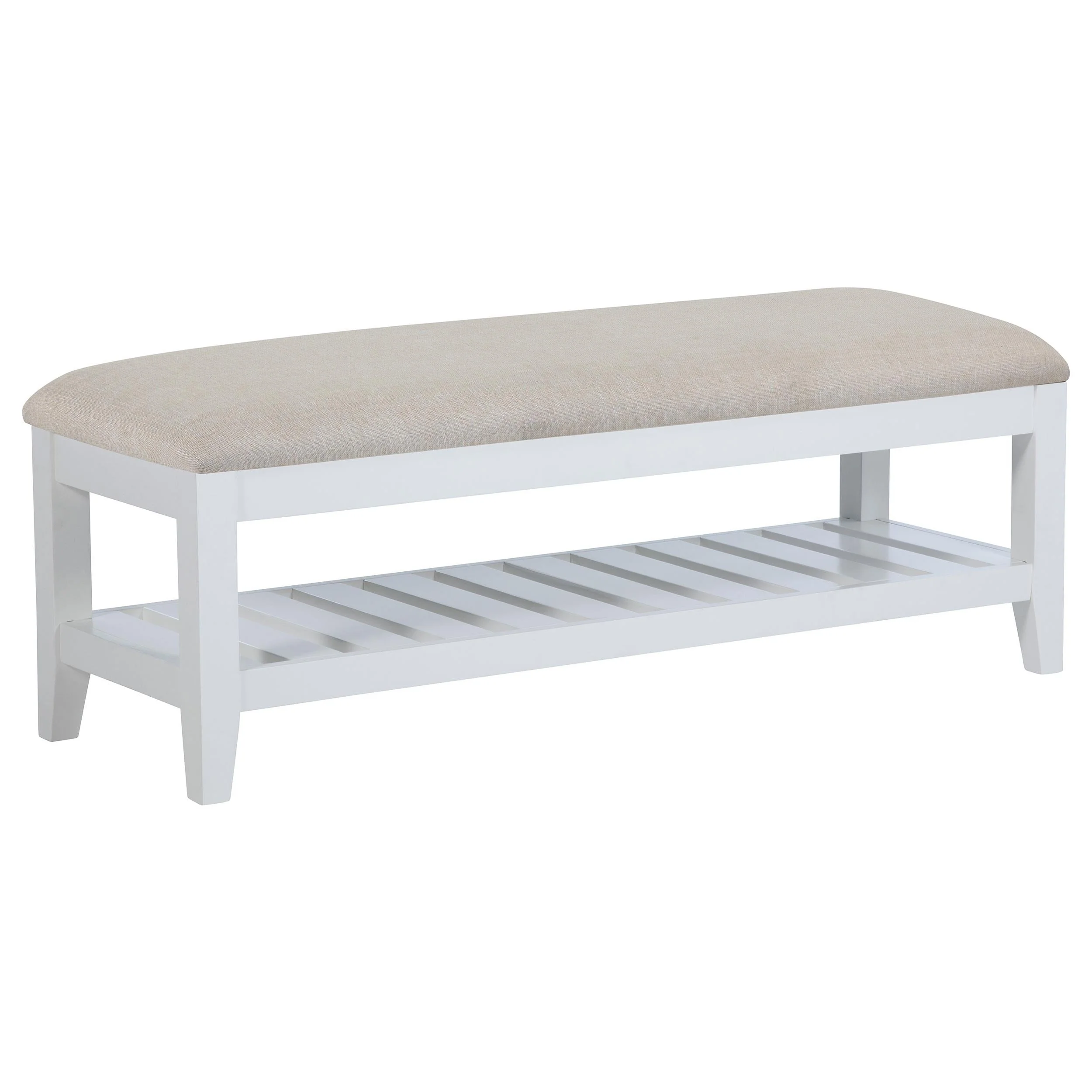 Bexhill White Upholstered Bench with Shelf - Image 9