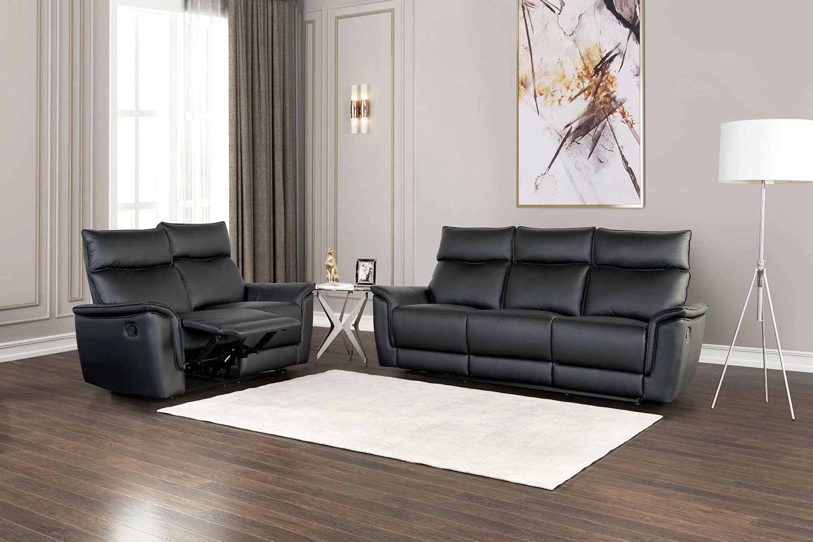 Bienne Black Sofa Manual Recliner - Image 2