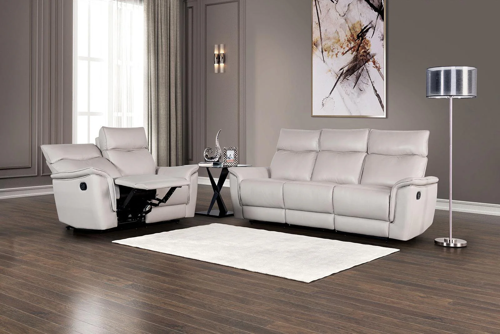 Bienne Taupe Loveseat Manual Recliner - Image 2