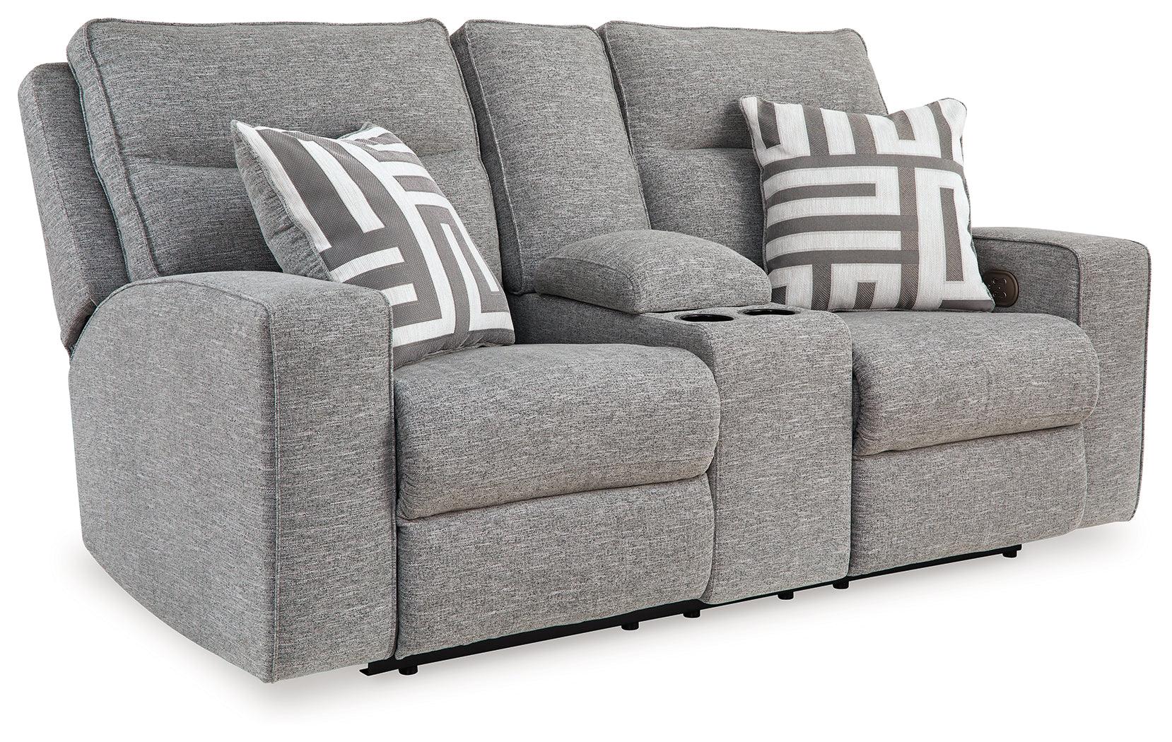 Biscoe Pewter Performance Fabric Dual Power Reclining Loveseat - Image 2