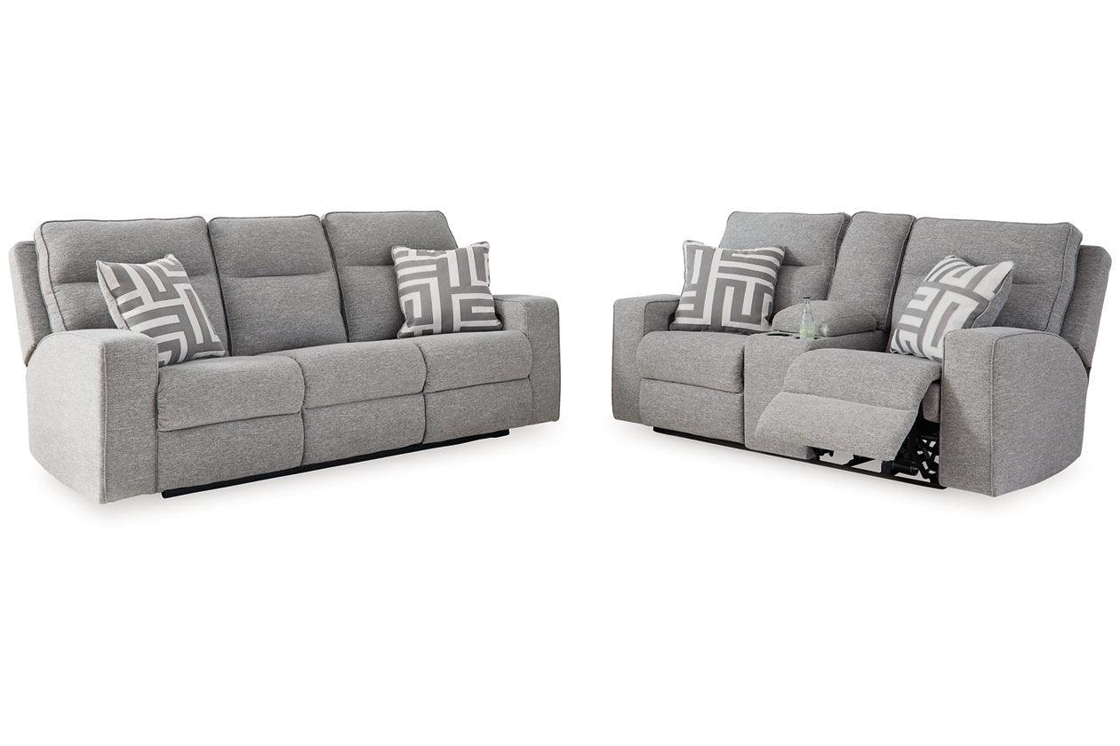 Biscoe Pewter Performance Fabric Dual Power Reclining Sofa and Loveseat - Image 4