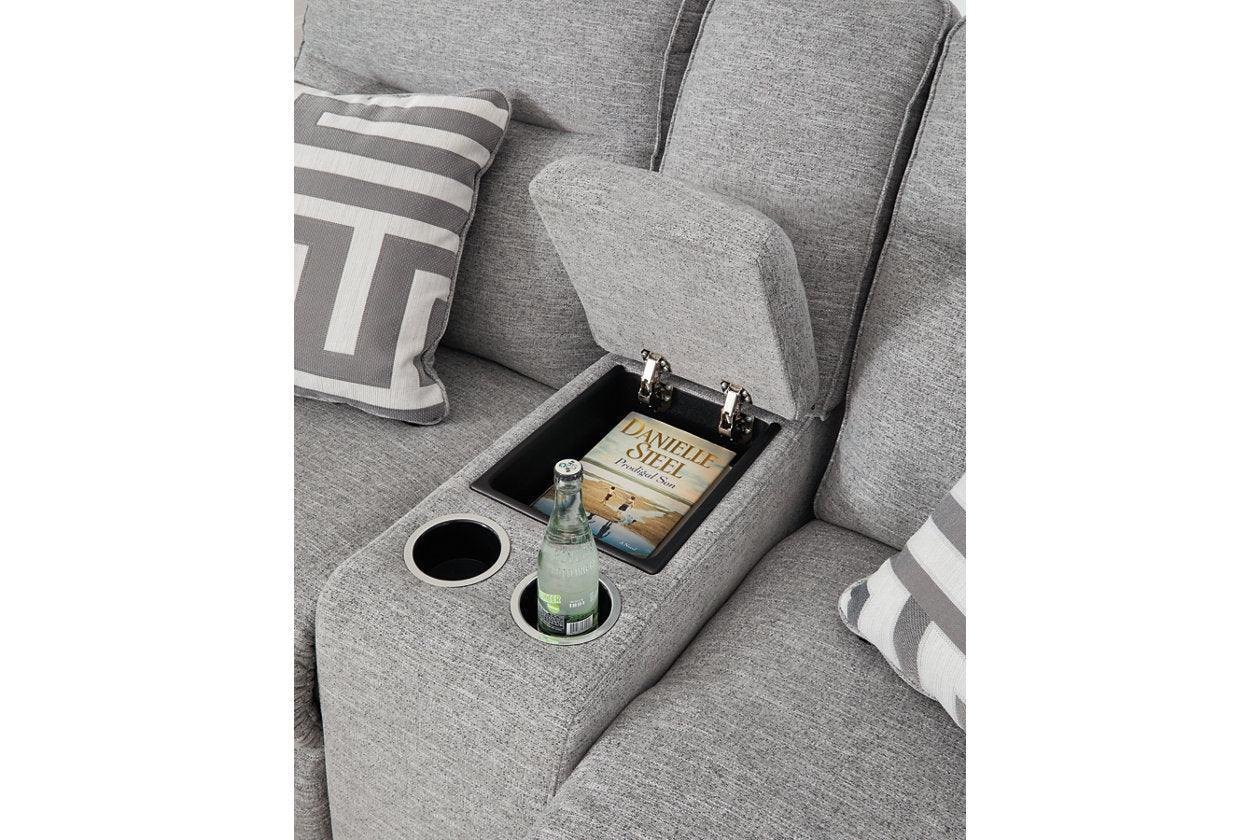 Biscoe Pewter Performance Fabric Dual Power Reclining Sofa and Loveseat - Image 5