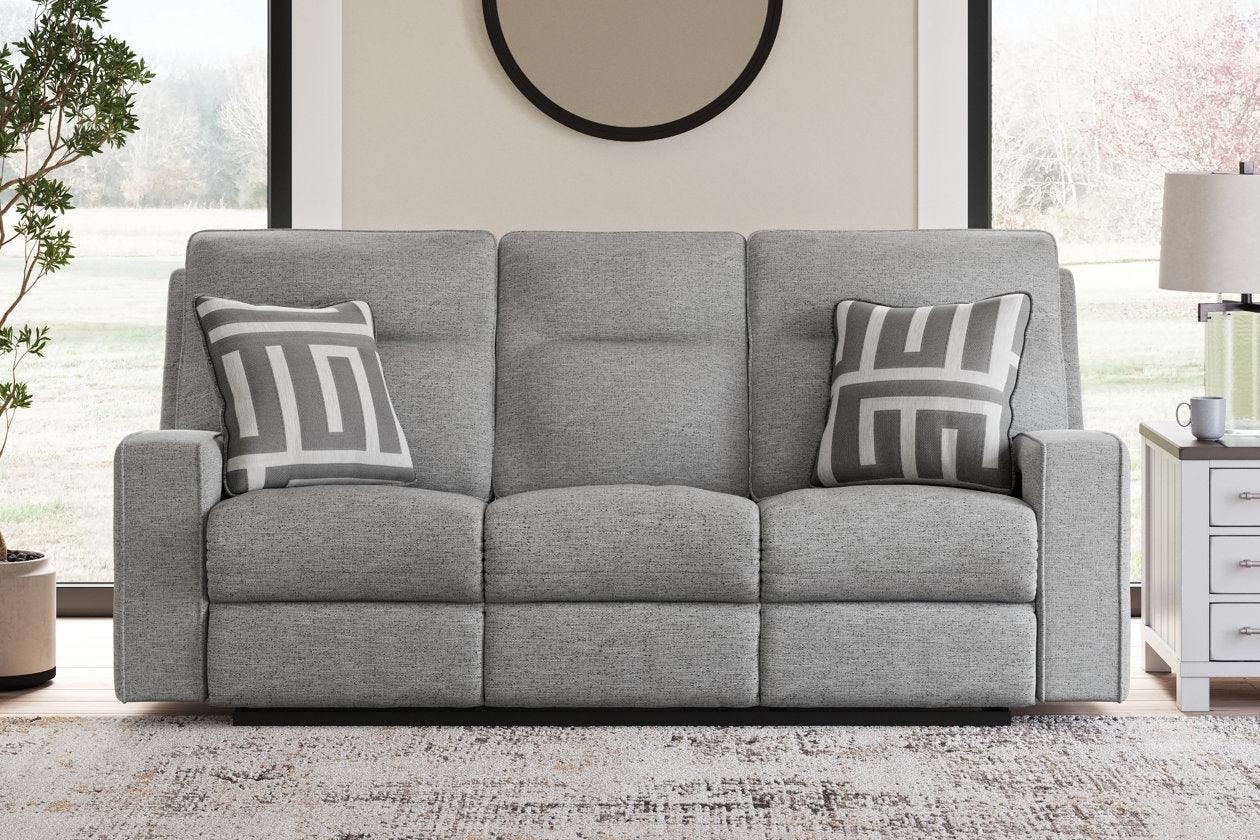 Biscoe Pewter Performance Fabric Dual Power Reclining Sofa and Loveseat - Image 7