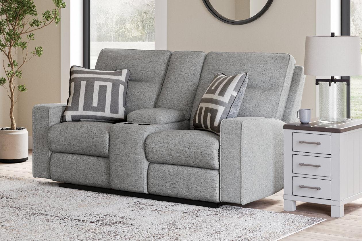 Biscoe Pewter Performance Fabric Dual Power Reclining Sofa and Loveseat - Image 8