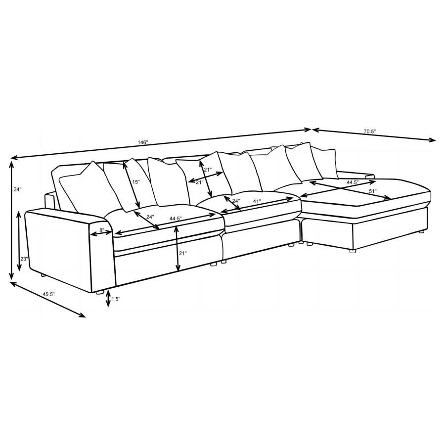Blaine Fog 3-Piece Upholstered Reversible Chaise Sectional - Image 14