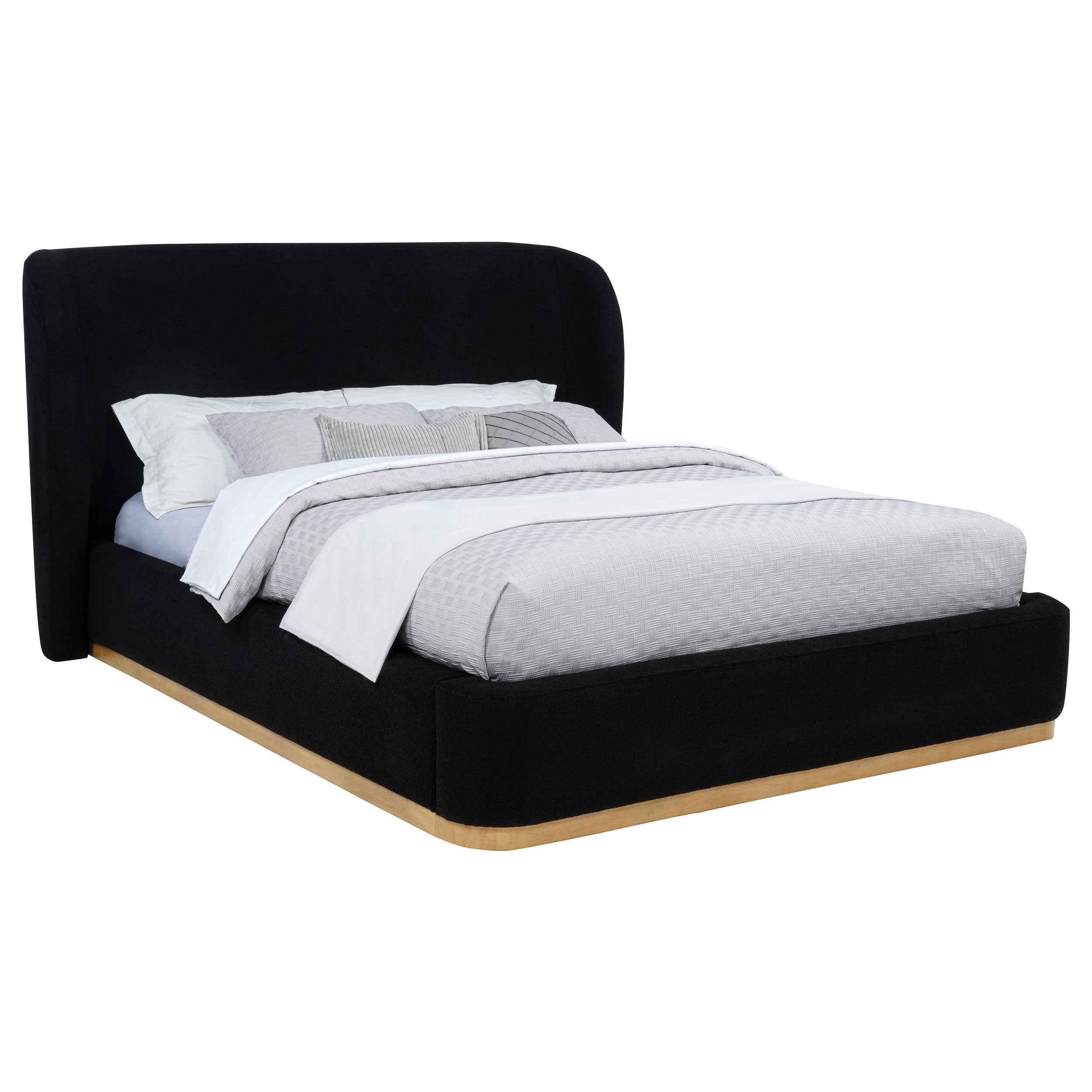 Blaire Black Upholstered Queen Wingback Platform Bed
