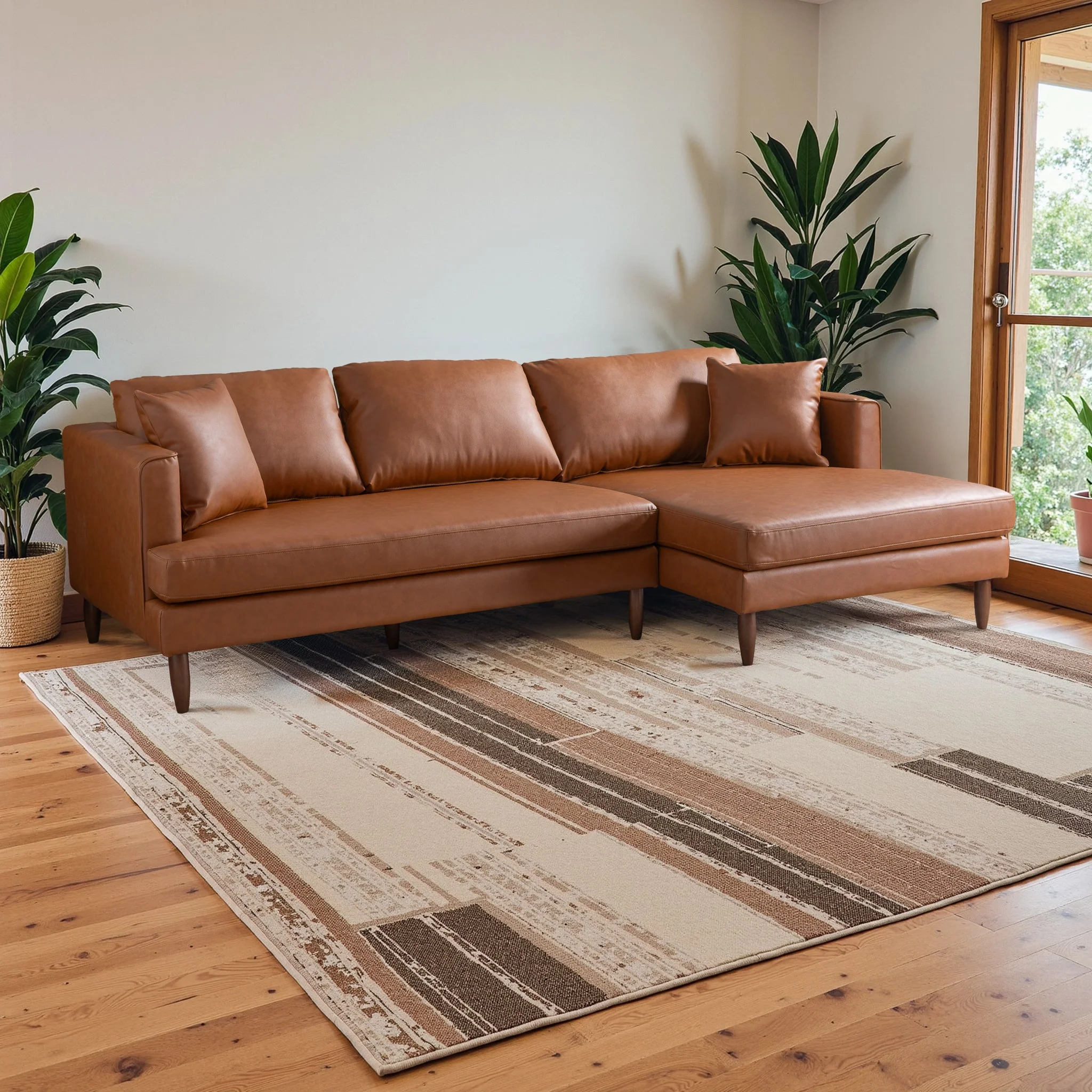 Blake L-Shaped Cognac Vegan Leather Sectional Sofa Right Facing - Image 3