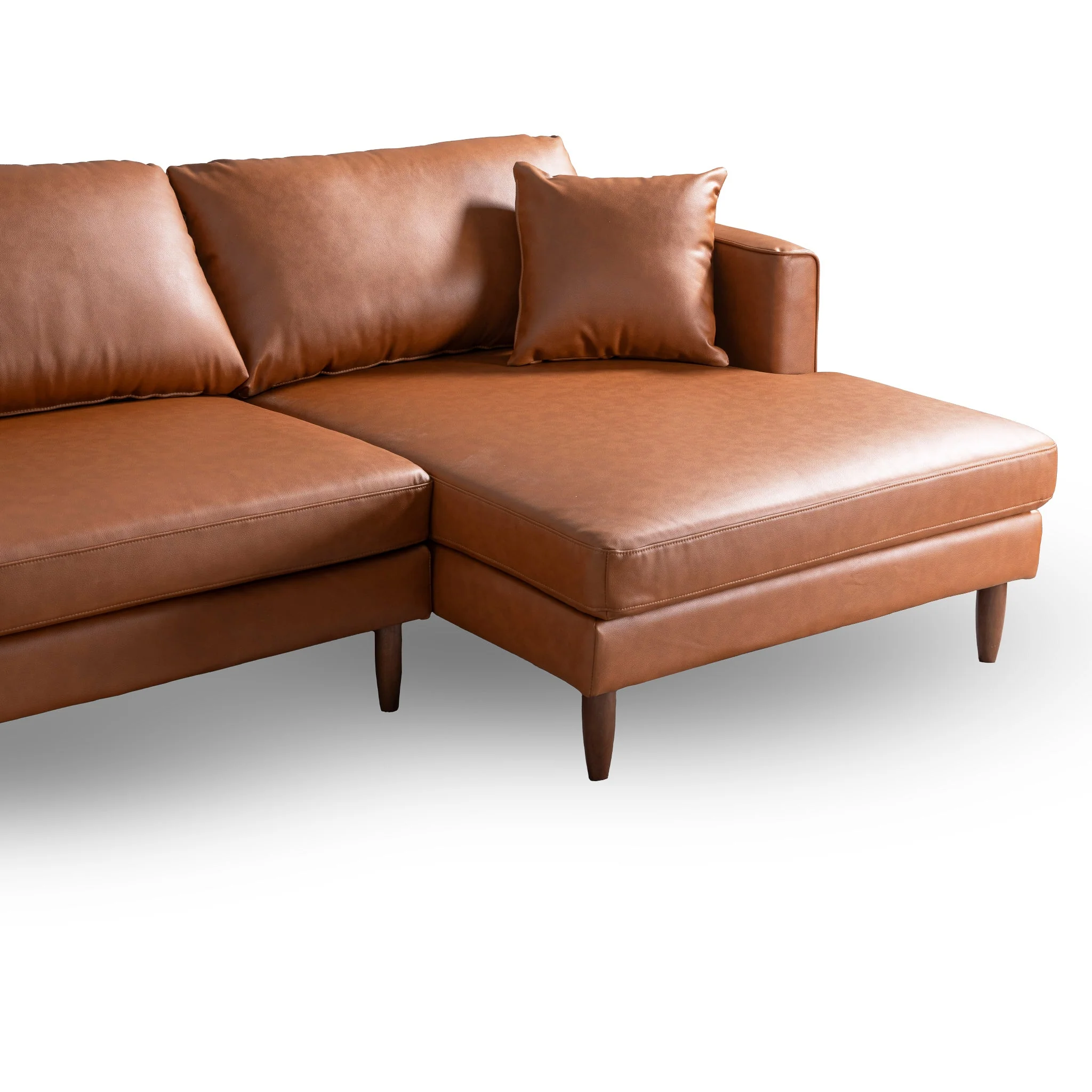 Blake L-Shaped Cognac Vegan Leather Sectional Sofa Right Facing - Image 4