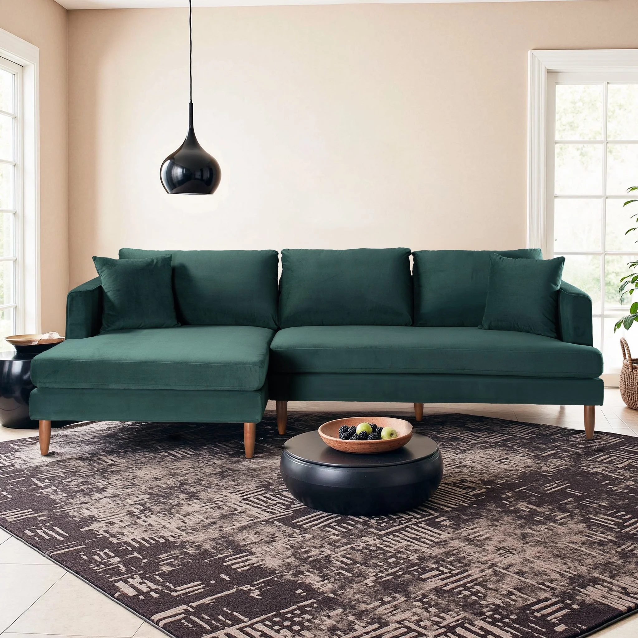 Blake L-Shaped Dark Green Velvet Sectional Sofa Left Facing - Image 2