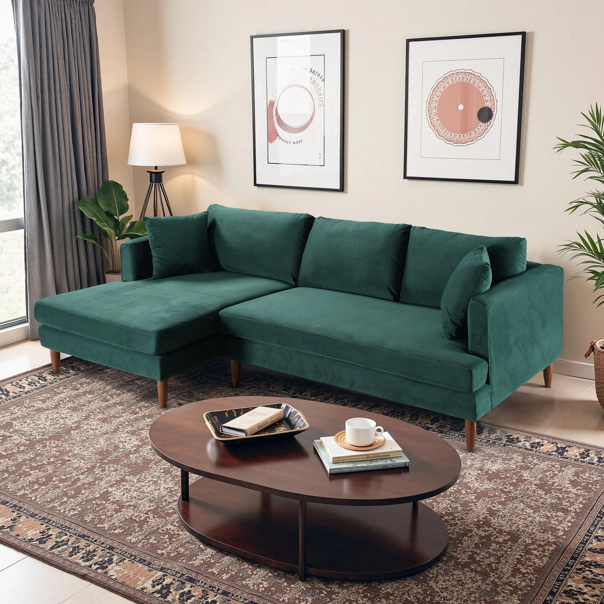Blake L-Shaped Dark Green Velvet Sectional Sofa Left Facing - Image 3