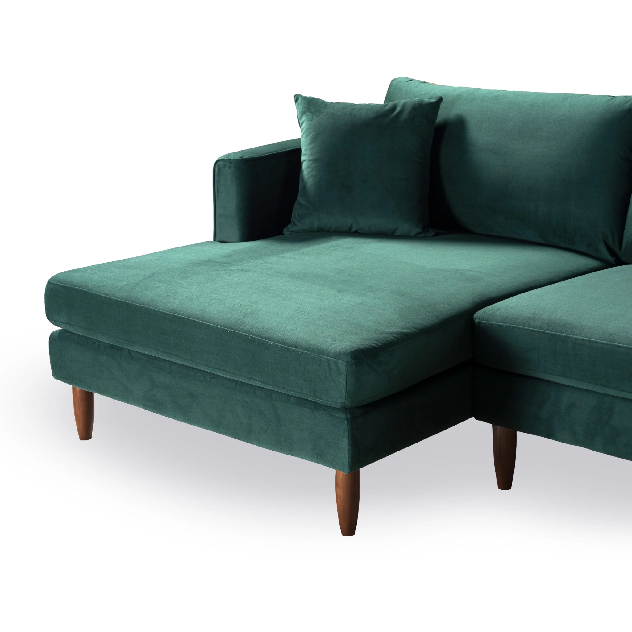 Blake L-Shaped Dark Green Velvet Sectional Sofa Left Facing - Image 4
