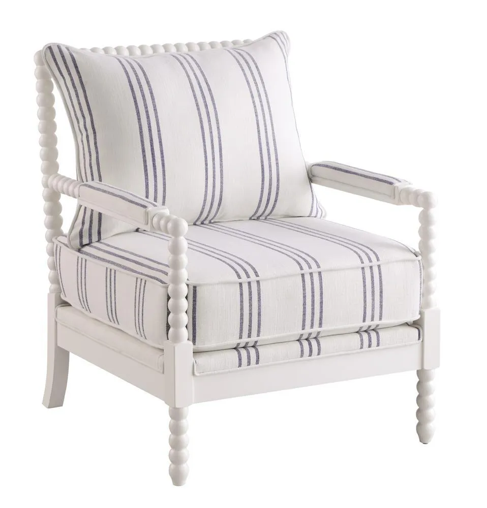 Blanchett White/Navy Upholstered Accent Chair with Spindle Accent - Image 2