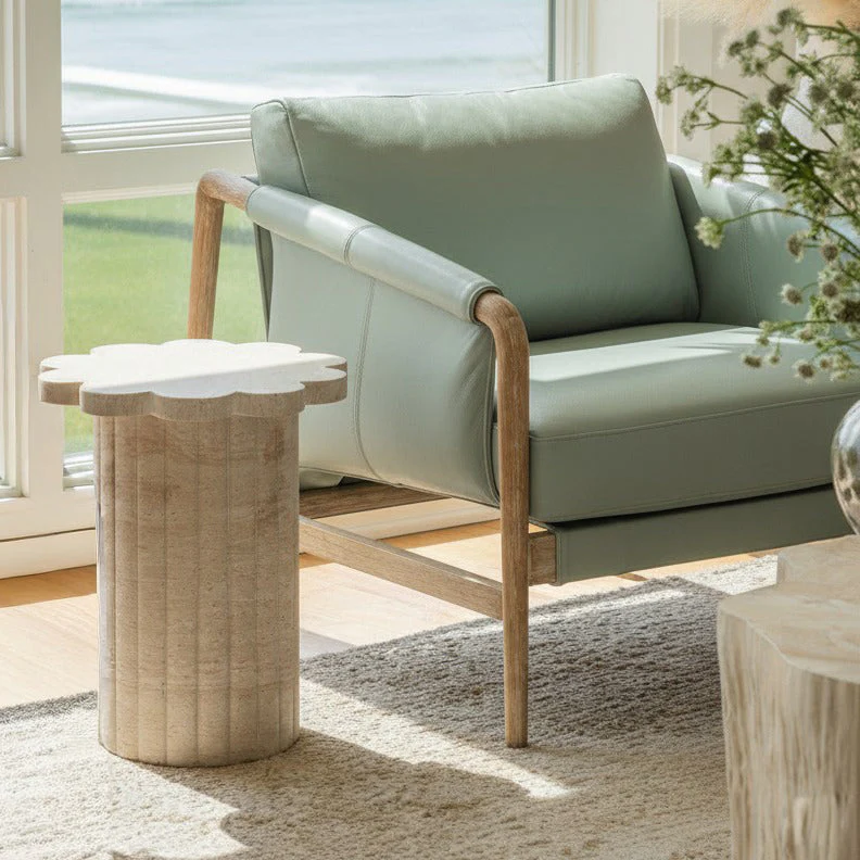 Blossom Faux Travertine Indoor/Outdoor Concrete Side Table - Image 2