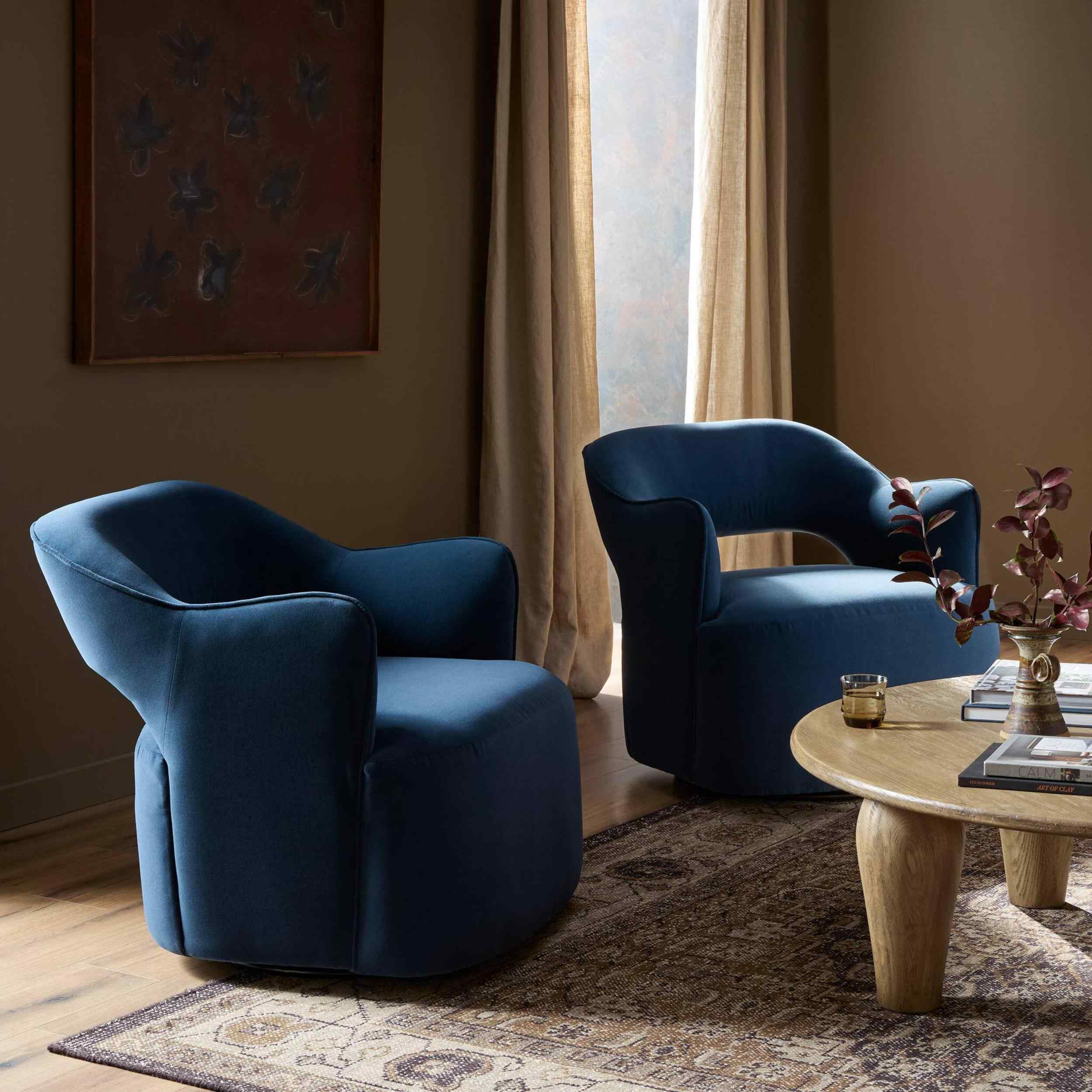 Blythe Swivel Chair, Crypton Henry Navy By Fourhands - Image 5